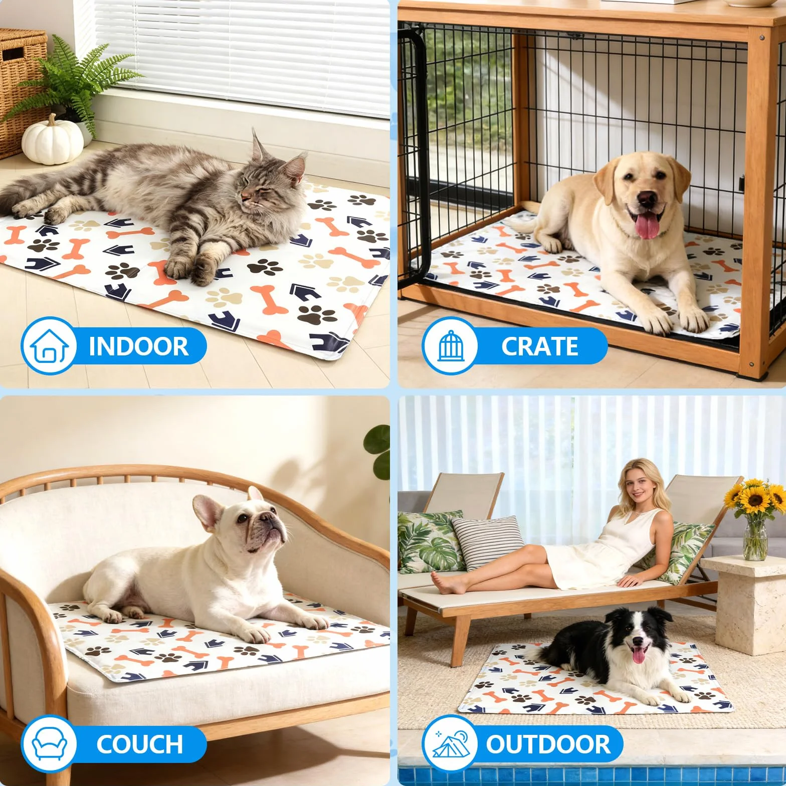 Alfombra Refrescante para Perros 90x60 cm - Colchoneta de Enfriamiento Automático para Mascotas, Lavable y Transpirable, Ideal para Perros y Gatos, L