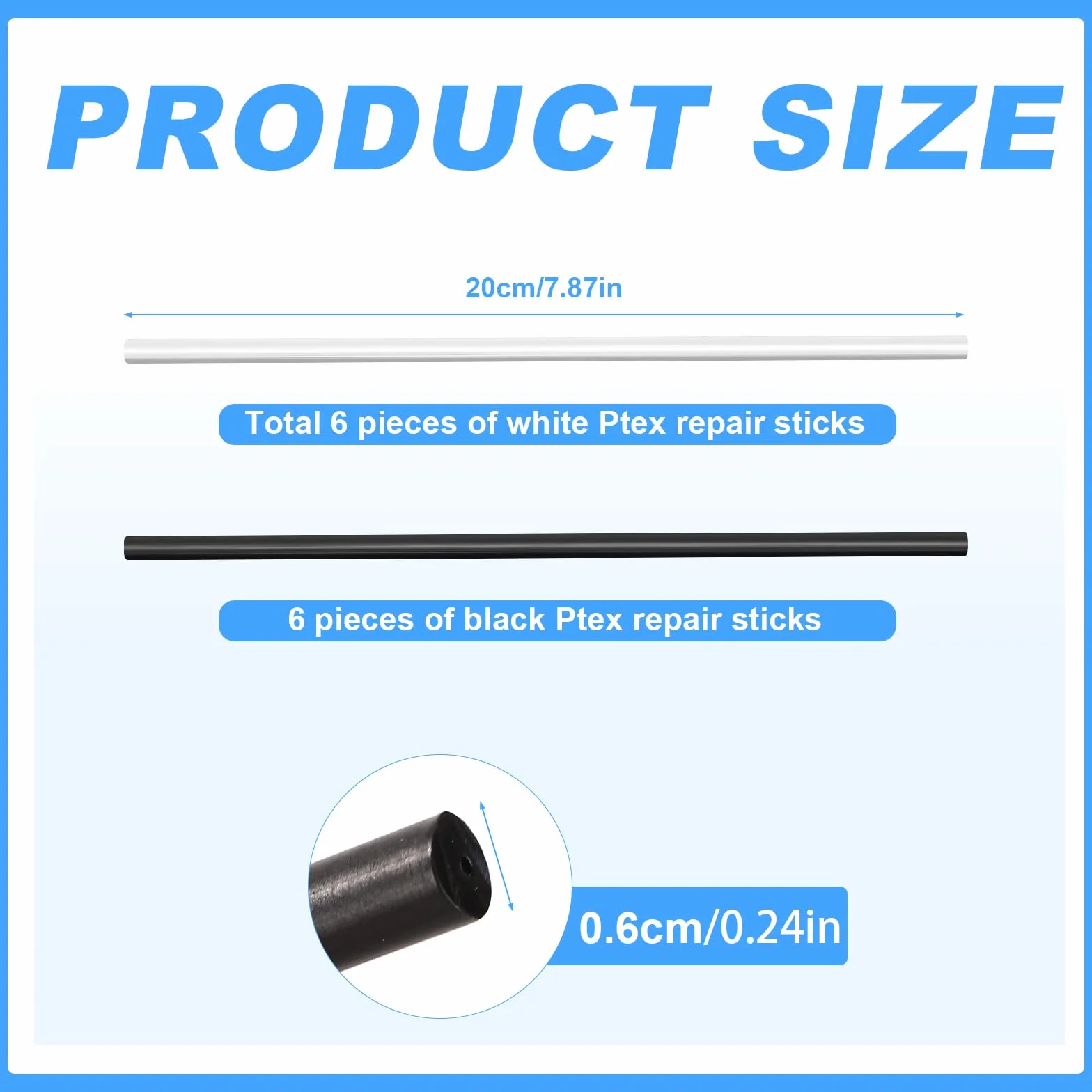 Kit Reparación Esquí Ptex 12uds Palos 6mm Mantenimiento Snowboard Blanco y Negro