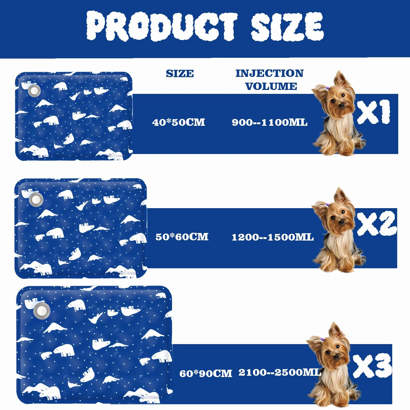 Alfombra Refrescante para Perros Gatos,Mascotas Alfombrilla Autoenfriante,Cama Refrescante Perro Inyección De Agua,Cama Gat Frio Animales Colchon Mascotas para Verano,40x50cm,M,Oso de hielo azul real