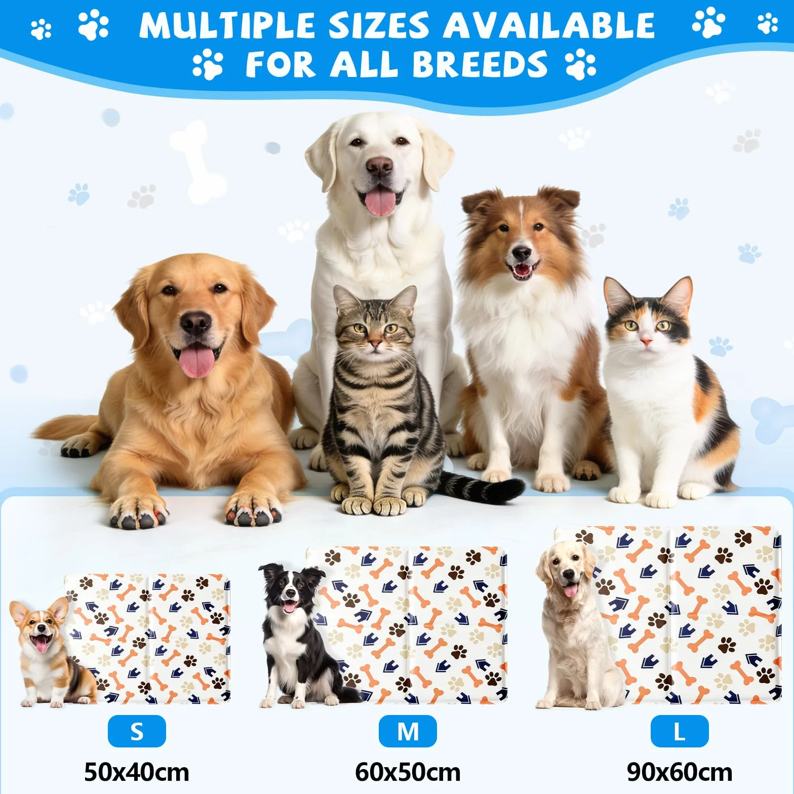 Alfombra Refrescante para Perros 90x60 cm - Colchoneta de Enfriamiento Automático para Mascotas, Lavable y Transpirable, Ideal para Perros y Gatos, L