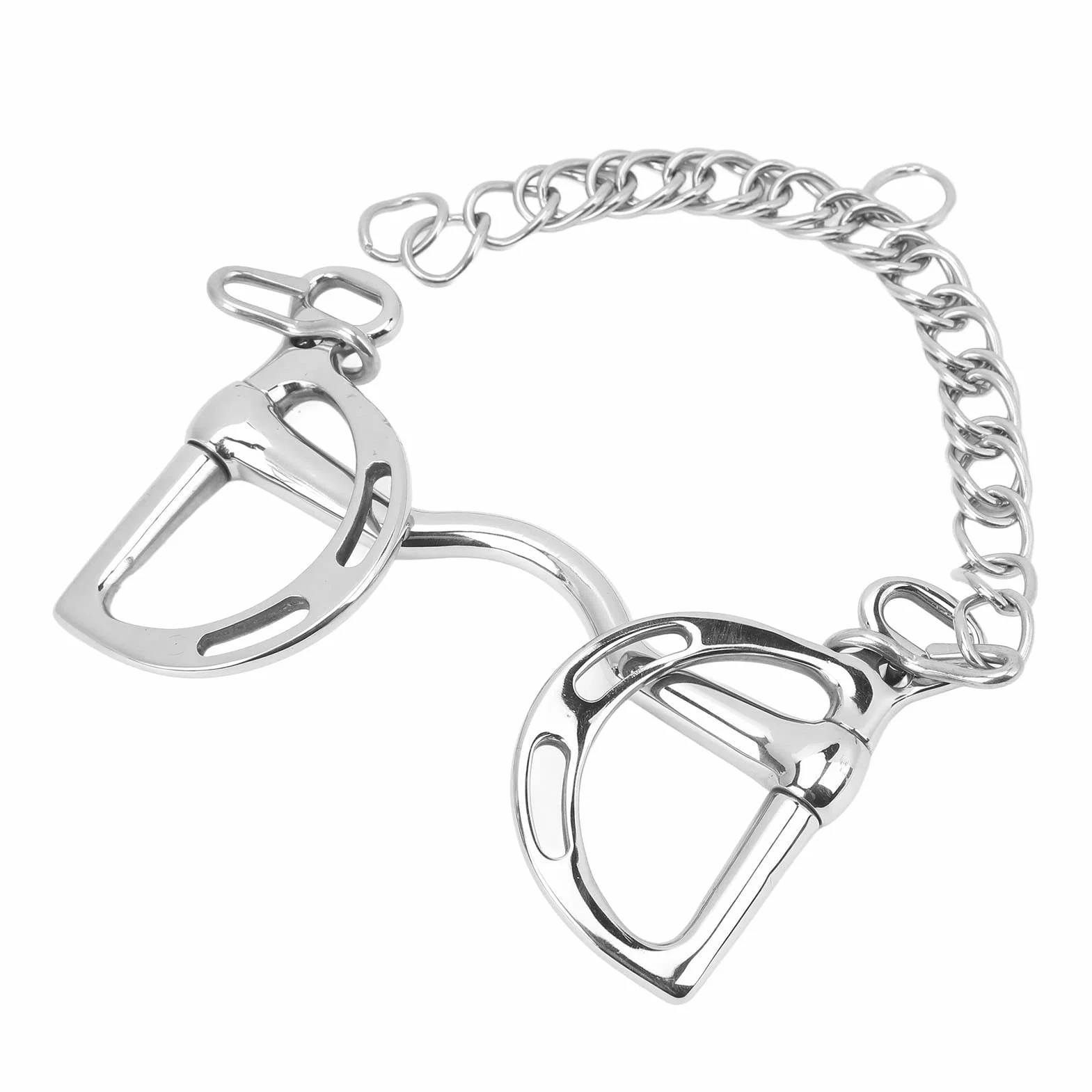Broca de filete de caballo con anillo en D de acero inoxidable con cadena Broca de boca de caballo de 135 mm Equipo de entrenamiento de caballos duradero antimordeduras par