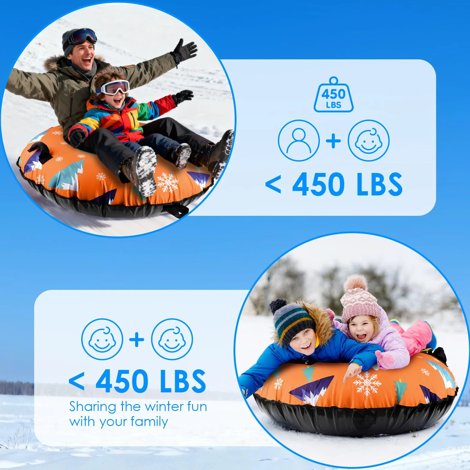 BROTOU Trineo inflable de nieve 120 cm con asas y funda