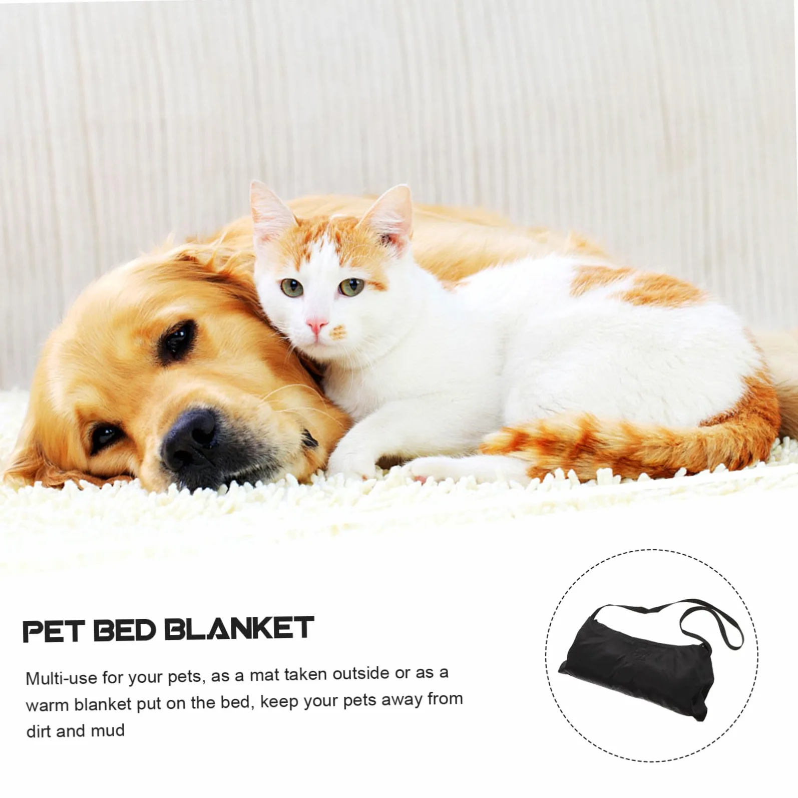 Alfombrilla Térmica Plegable para Mascotas y Perros, Portátil, Negra | Lana Suave, Formato Rectangular, Bolsa Lateral Cremallera, para Exterior o Cama, Fácil de Guardar
