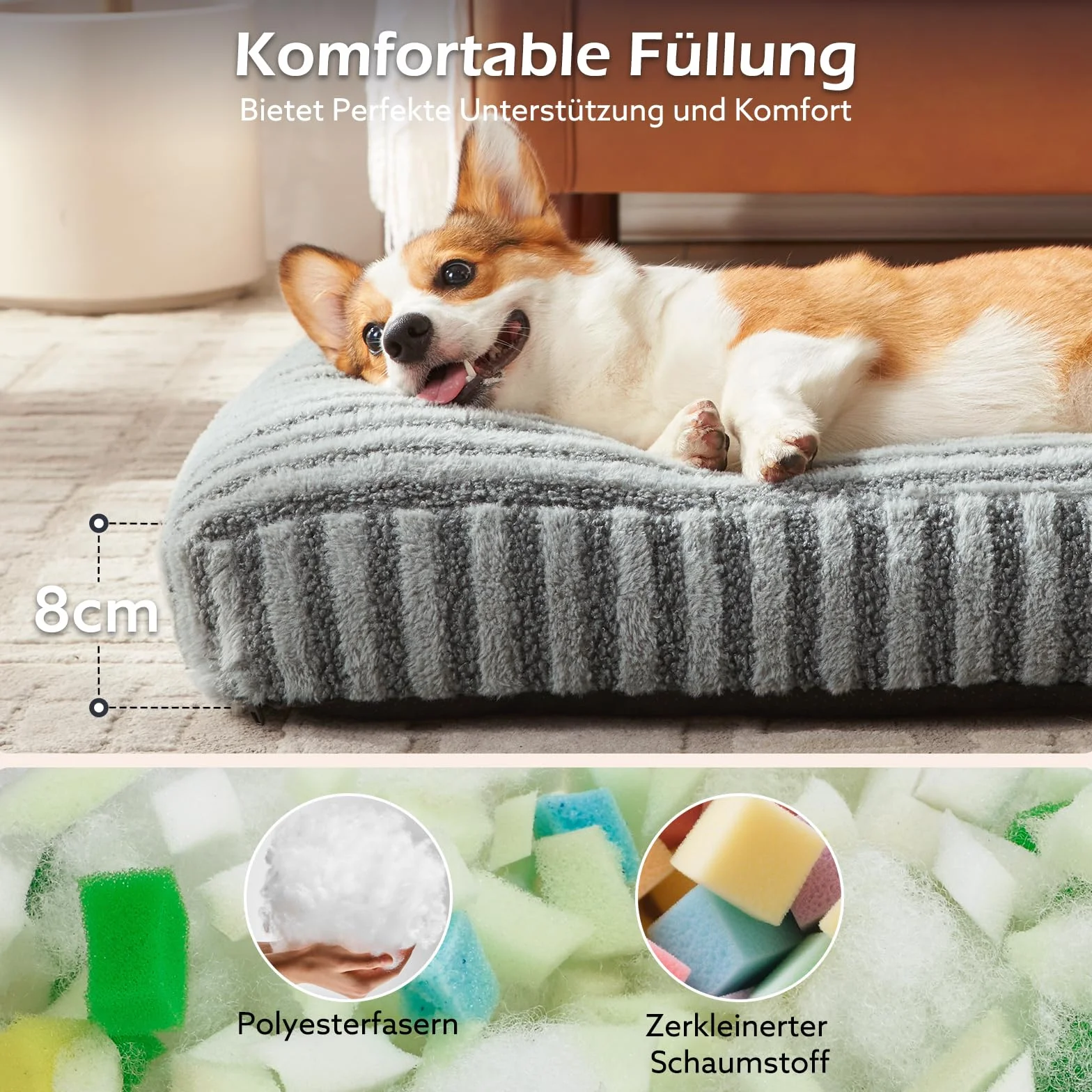 Pawk Cama Perro, Cama para Perros Medianos Lavable Extraíble, Cojín Perro Suave Transpirable Antideslizante para Perros Pequeños y Medianos, 74x53x8cm