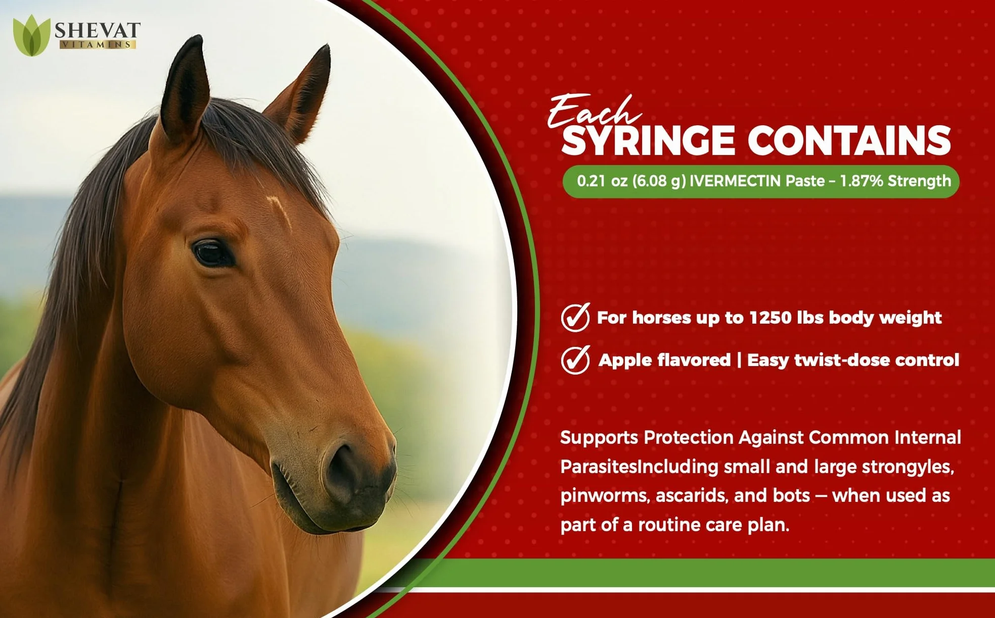 Ivermectin Horse Paste 1.87% Apple Flavor 6.08 g Tube for Horses up to 1200 lbs
