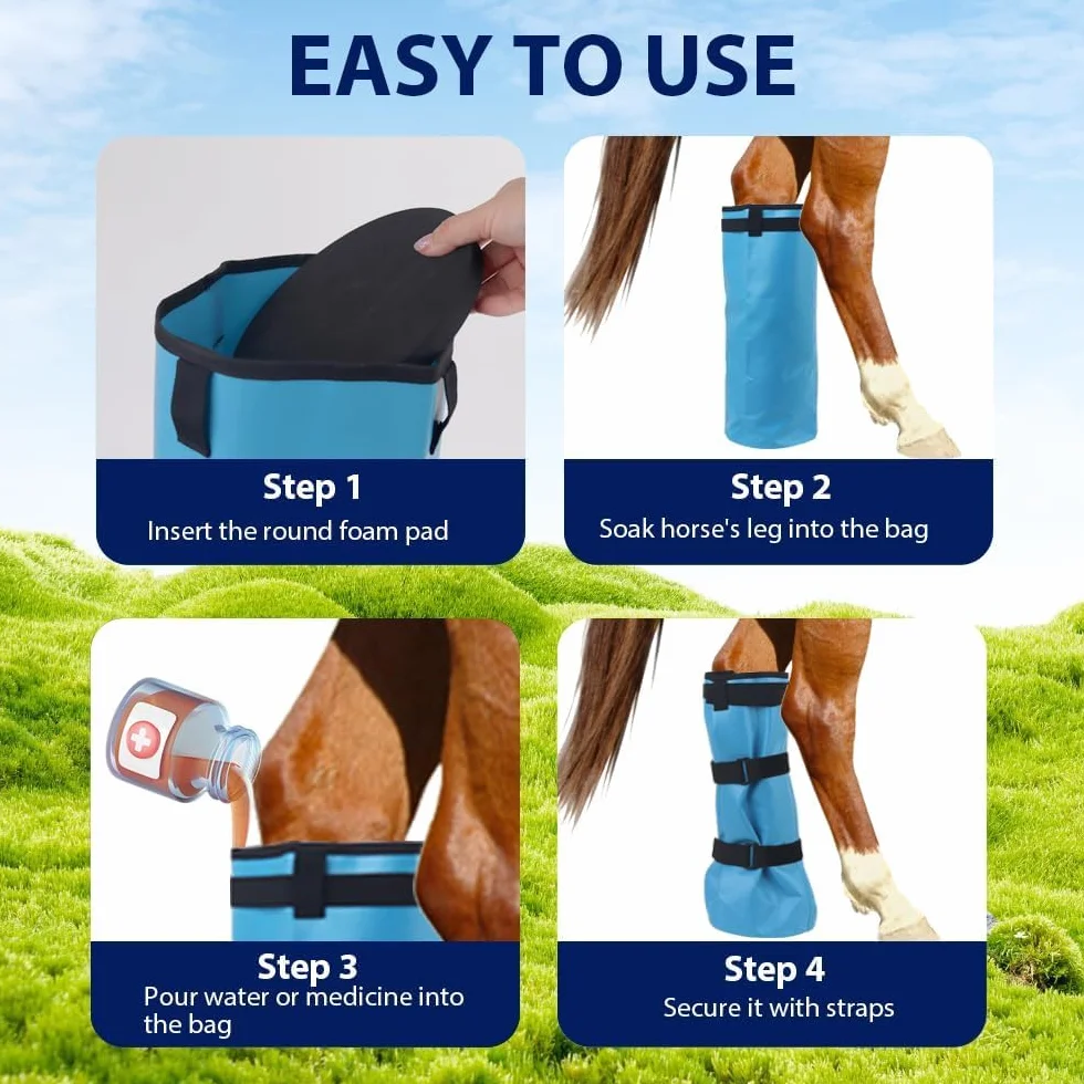 Botas de remojo de caballos, botas de hielo para caballos que promueven la curación, botas de remojo de pezuñas y tratamiento de botas de cataplasma, cuidado de pezuñas envueltas para hidratar