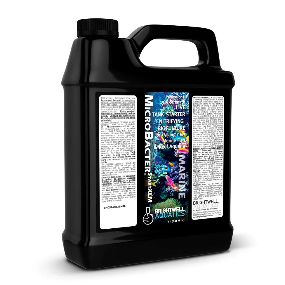 Brightwell Aquatics MicroBacter Start XLM – El arrancador de tanque de bacterias vivas establece rápidamente la filtración biológica en nuevos acuarios marinos y arrecifes