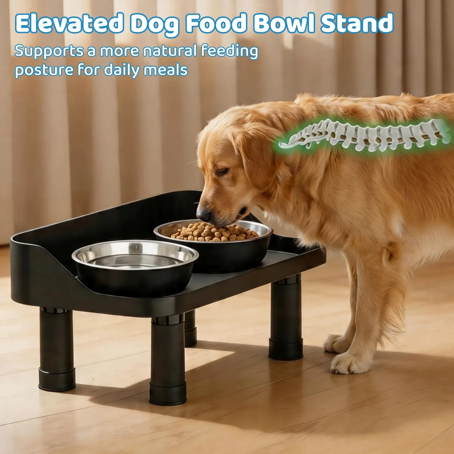 Comedero para perros elevado, barra de alimentación ajustable con protección contra salpicaduras, alfombrilla de silicona, pies antideslizantes, plataforma para comida y agua para perros y gatos