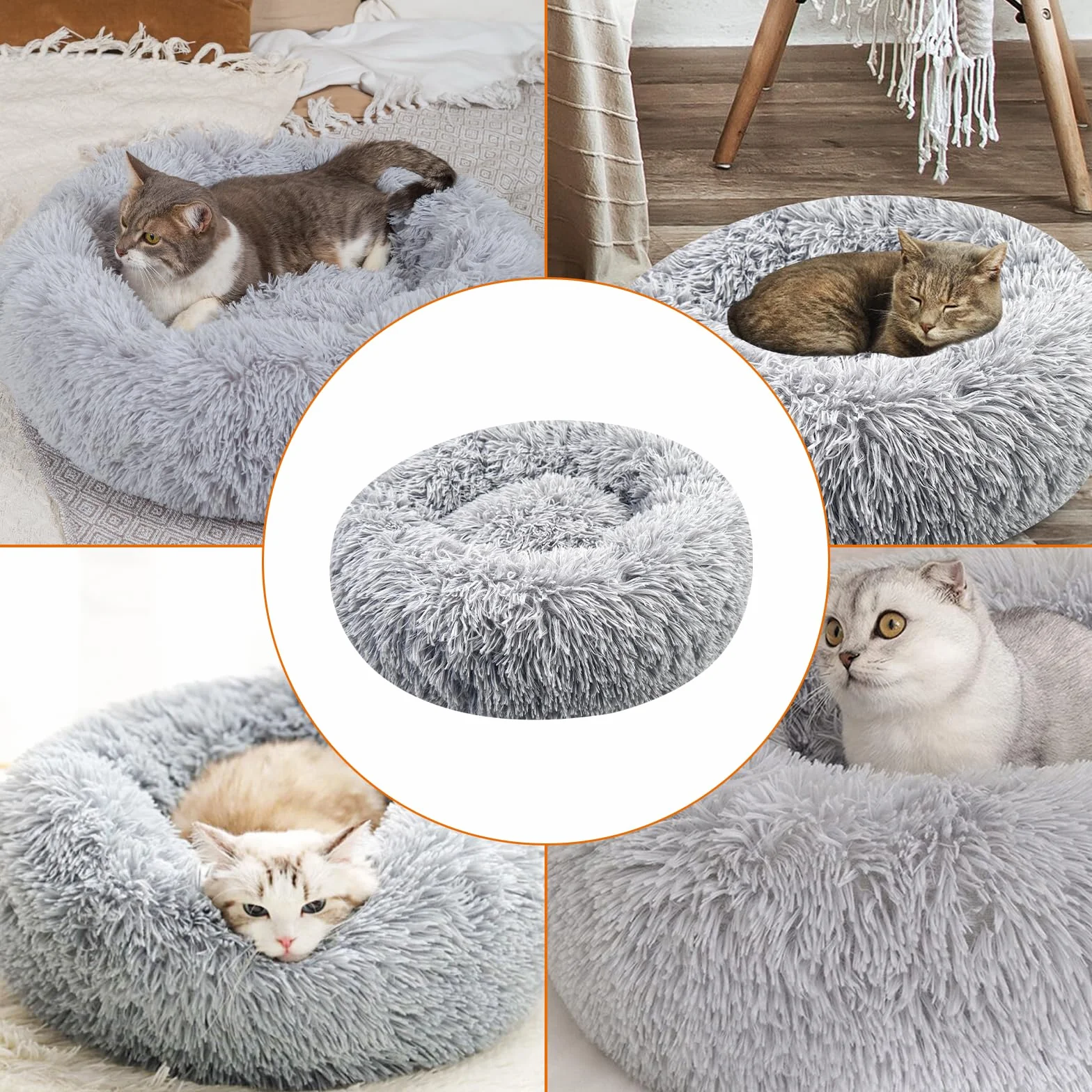 Brevanza Cama Perro CóModo Y CáLida, Felpa Camas para Gatos Invierno, Cojin Redonda Perro Antideslizante, Cojines Suave Lavable, para Gato Y Perros Medianos PequeñOs, (Diameter:50cm, Gris)