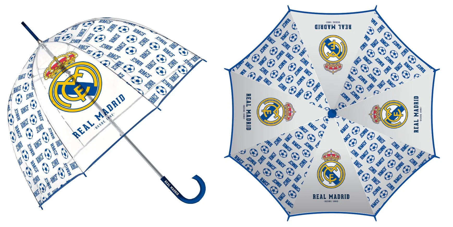 ARDITEX Paragüas Real Madrid para Niños, Eva Transparente, 8 Paneles, Diámetro 67 cm, Apertura Manual