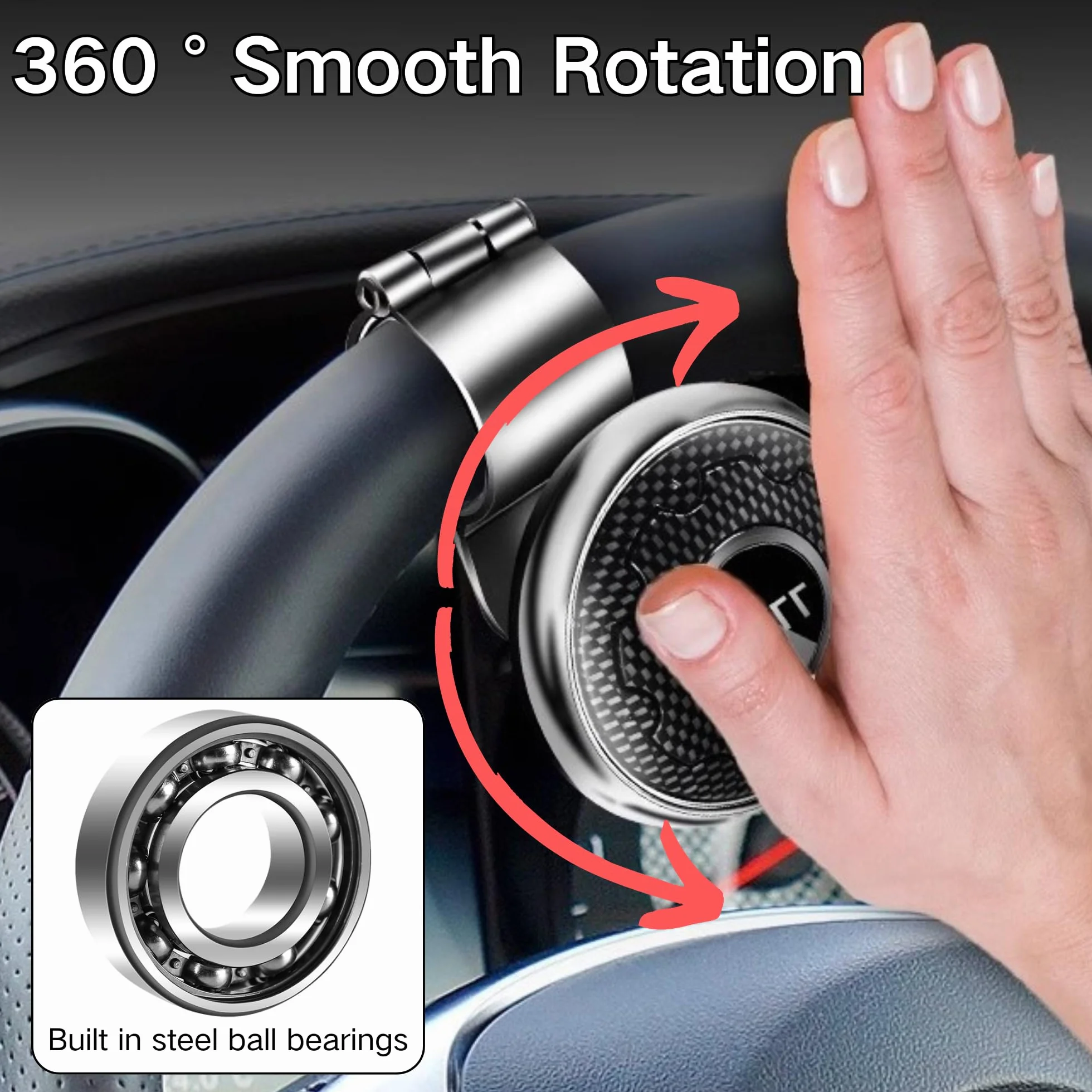 SUQ Perilla Giratoria para Volante Asistida por Gm para Automóviles Camiones Tractores Barcos Cortadoras de Césped (Negro)