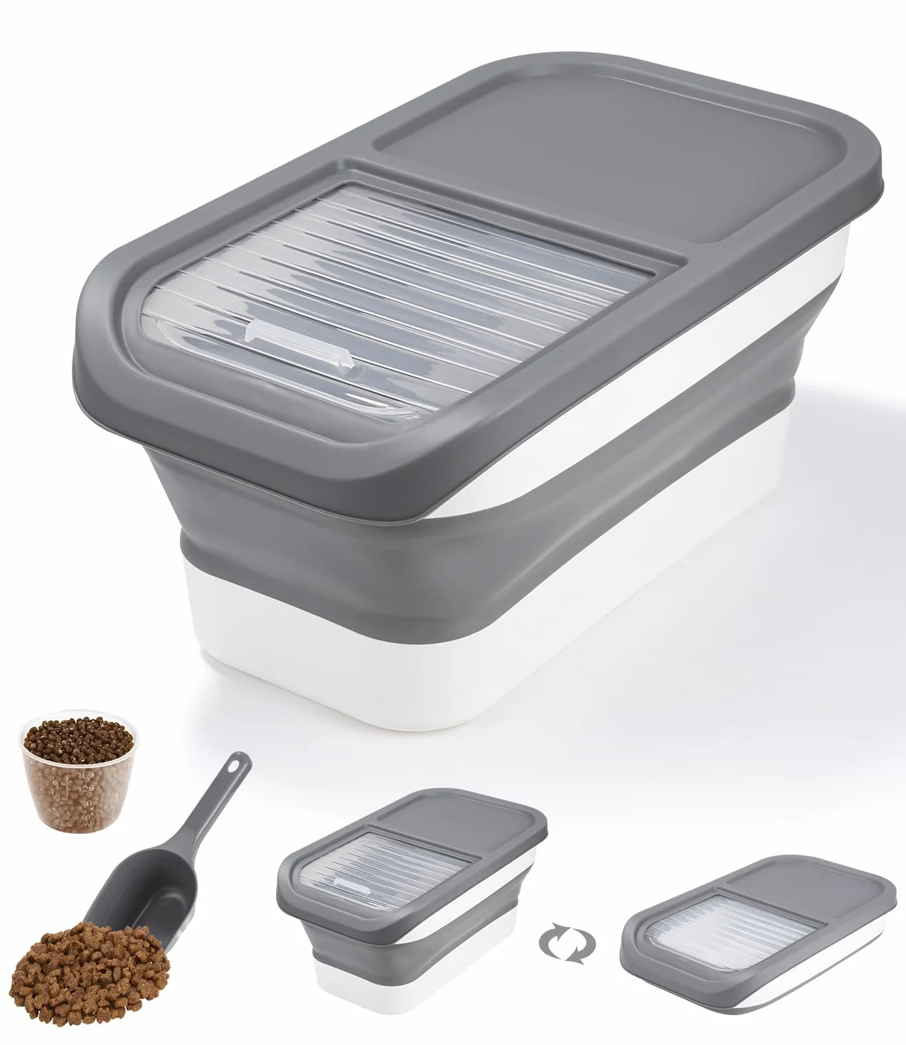 Zawaer Contenedor de Comida para Mascotas 5KG, Pienso Perro Gato Plegable Cubo Caja Almacenamiento Comida con Pala y Taza Medidora