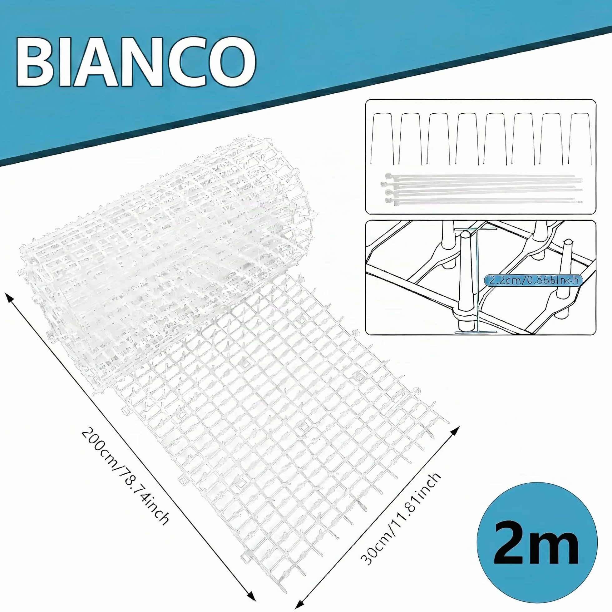 Alfombrilla Repelente de Mascotas, Blanca, 1,98 m con 8 Estacas para el Suelo 8 Bridas, Alfombrilla Repelente de Gatos con Púas Suaves para Jardín/Patio Trasero, Alfombrilla Disuasoria de