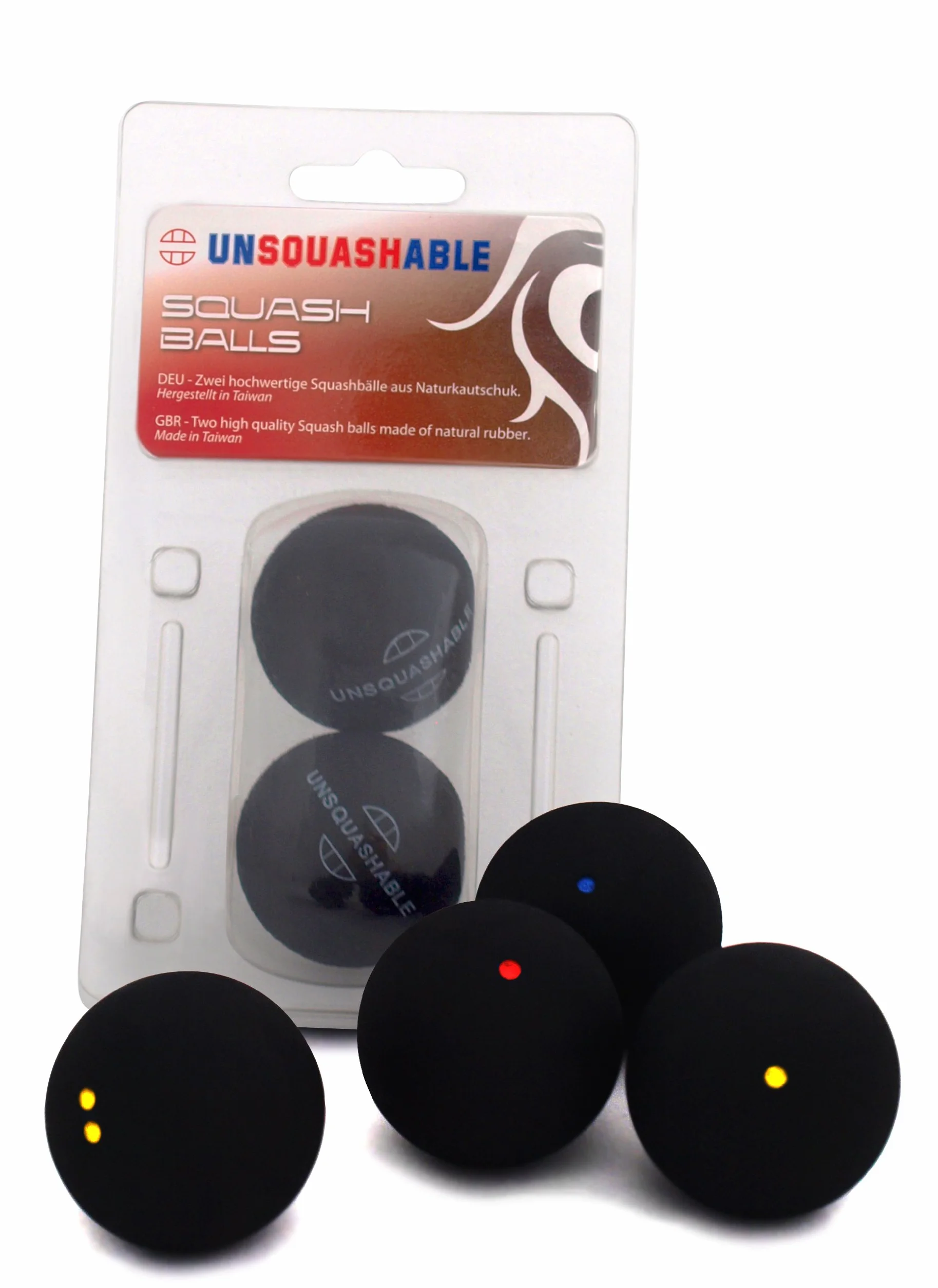 Unsquashable Pelotas de Squash 6er Packung Azul Rojo Amarillo