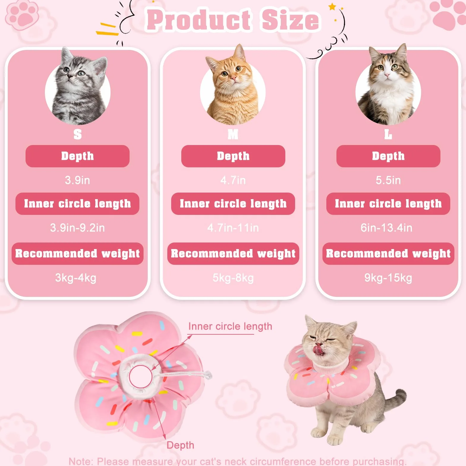 QKURT Collar de Recuperación para Gato, Collar Ajustable para Gatos Después de La Cirugía, Evitar Picaduras de y Arañazos Lesiones y Lamido, El patrón de Rosquilla, Forma de Flor