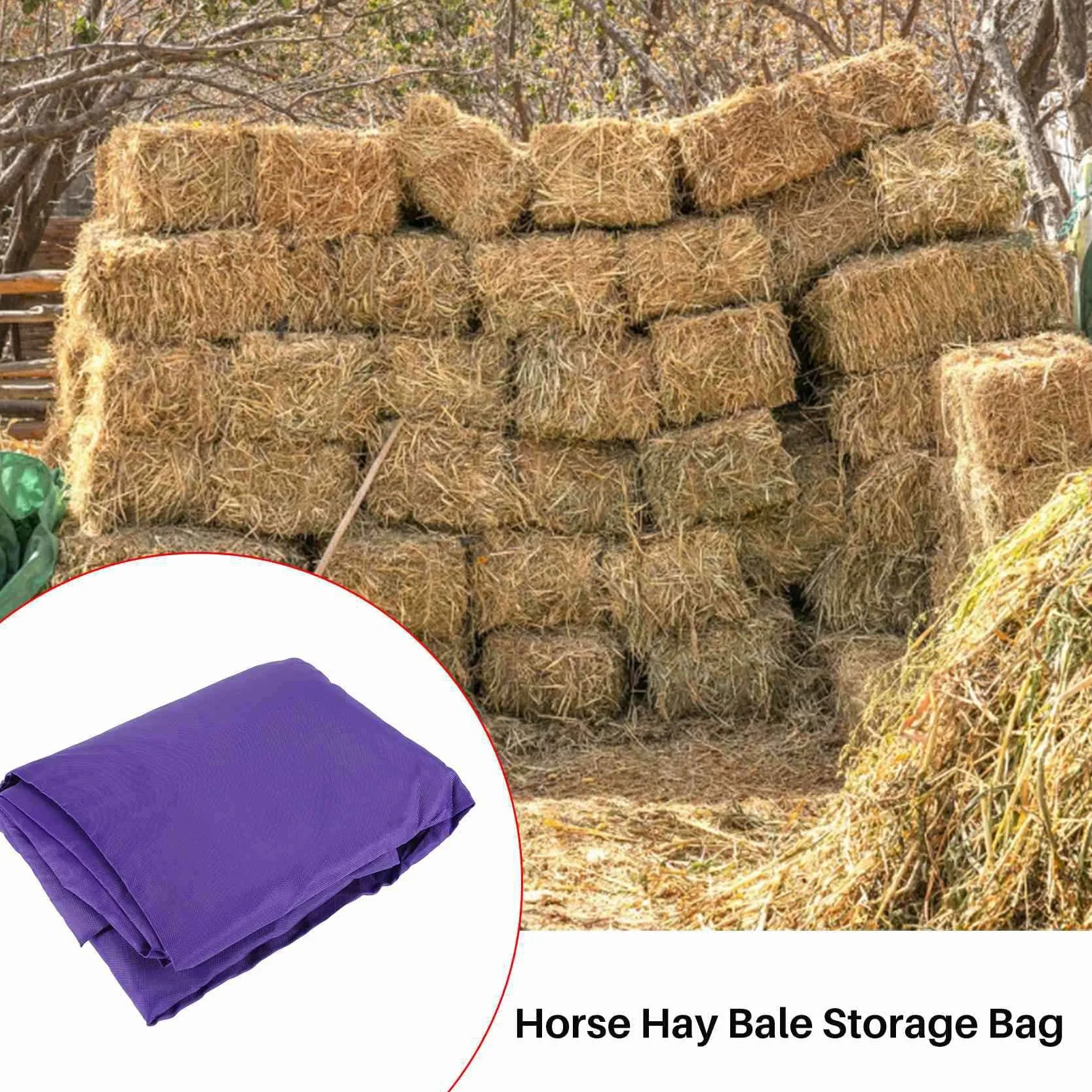 Bolsa de almacenamiento de pacas de heno, bolsa de transporte extra grande, plegable, portátil, para caballos y ganado, bolsas de heno con cremallera impermeable