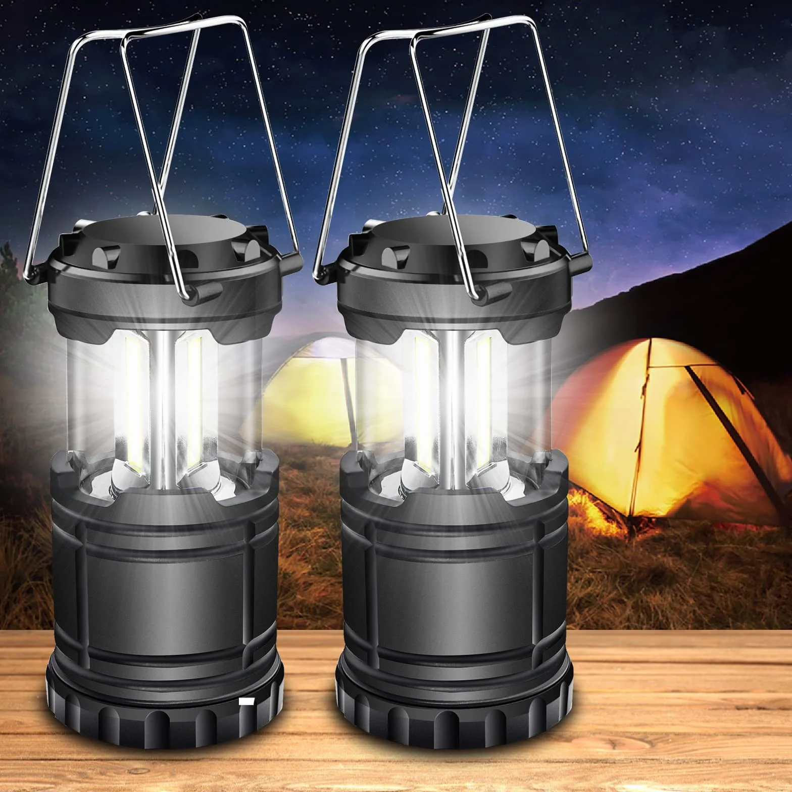 Linternas LED recargables plegables para camping emergencia huracán negro