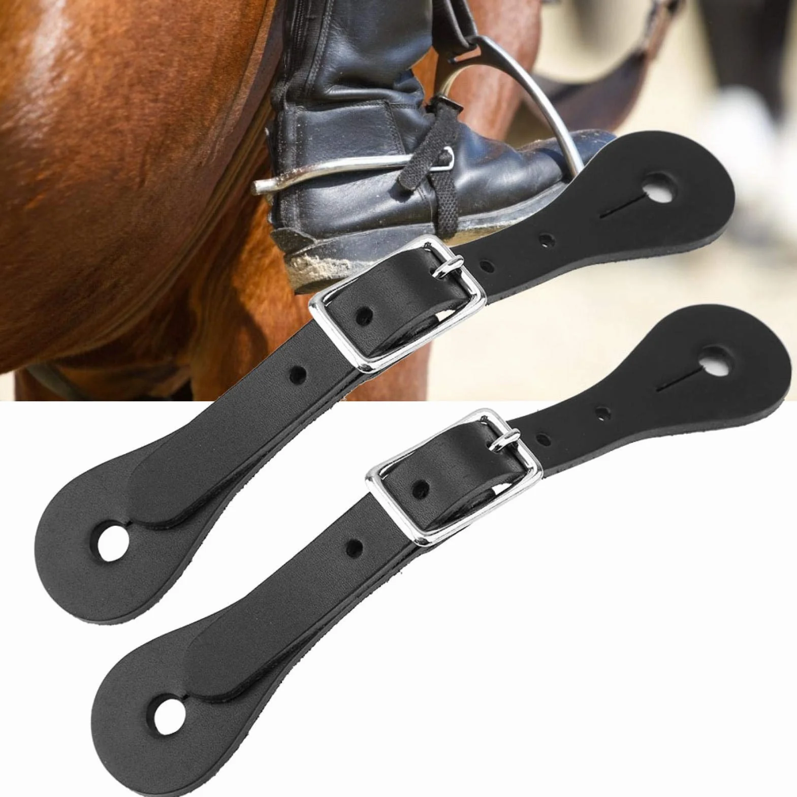 Correa de espuela de Caballo Leatherw 1 par Negro Accesorio para Montar a Caballo