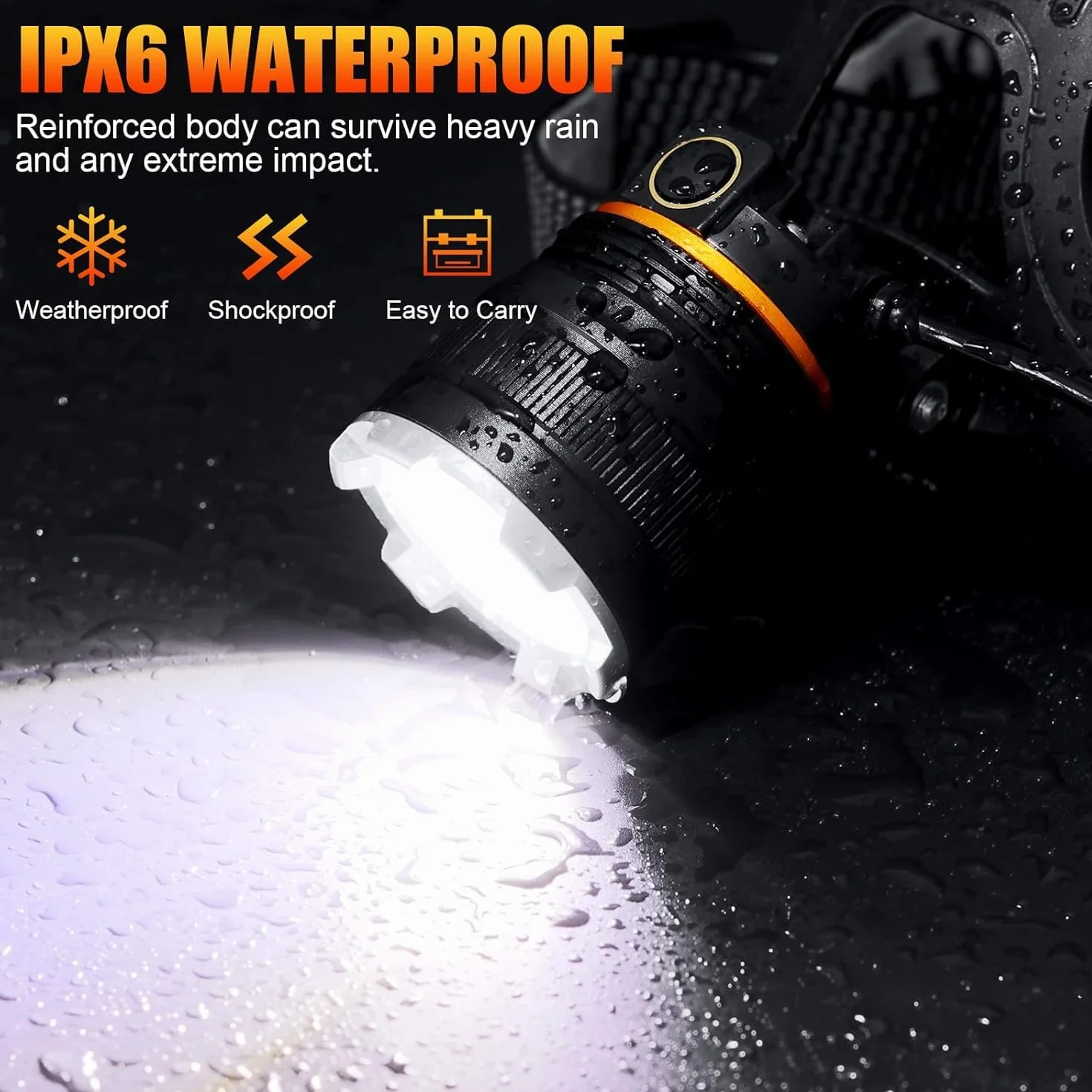 Linterna Frontal LED Recargable 5000 Lúmenes 6 Modos Sensor y Luz Roja 5200mAh USB IPX6 Impermeable