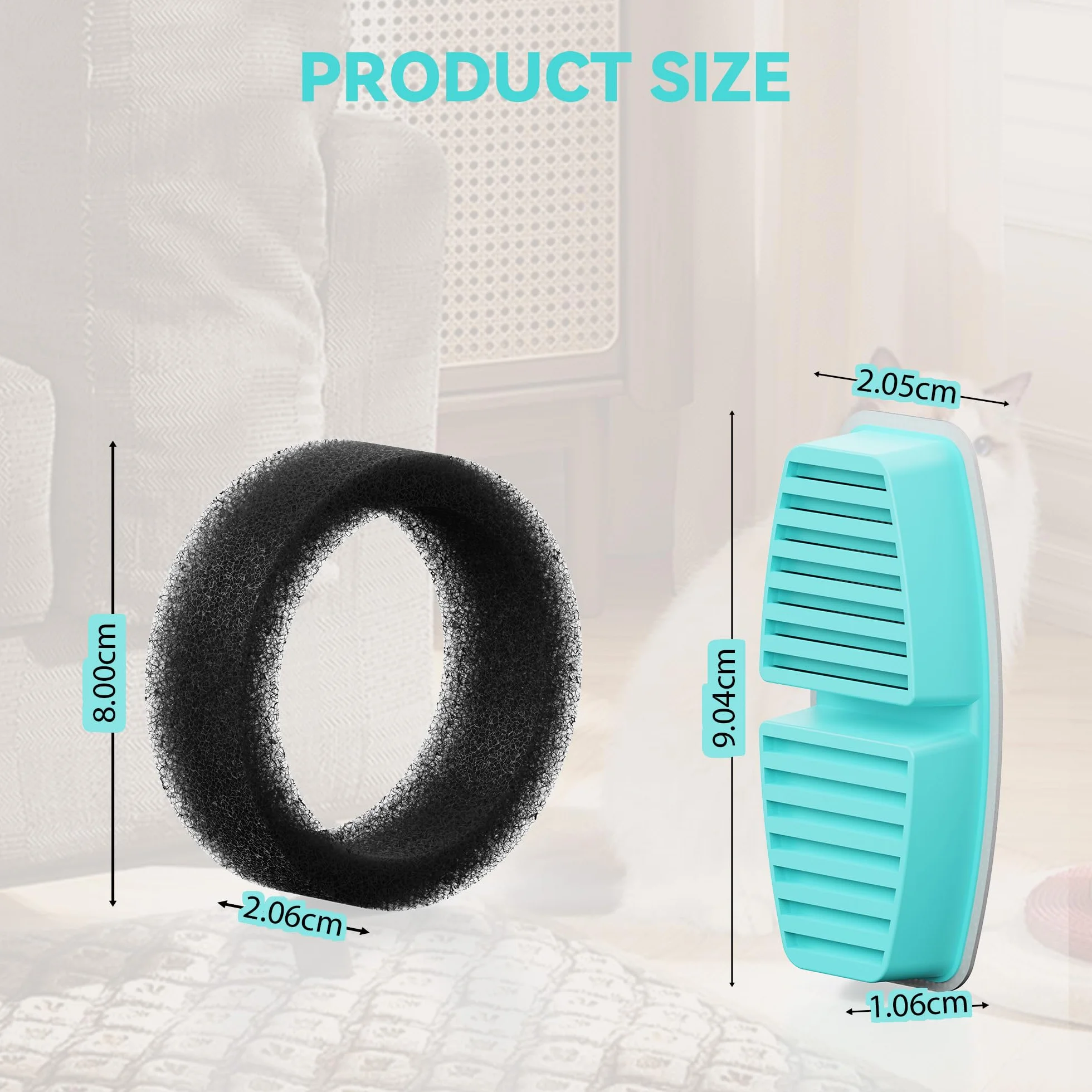 Filter BEMOONY Fuente para Gatos Filtro, 6 Filtros de Carbón + 6 Esponjas, Multifiltración, para 3,2L Bebedero Gatos(H7), Filtración de Pelos Flotantes, Suavizar la Calidad del Agua