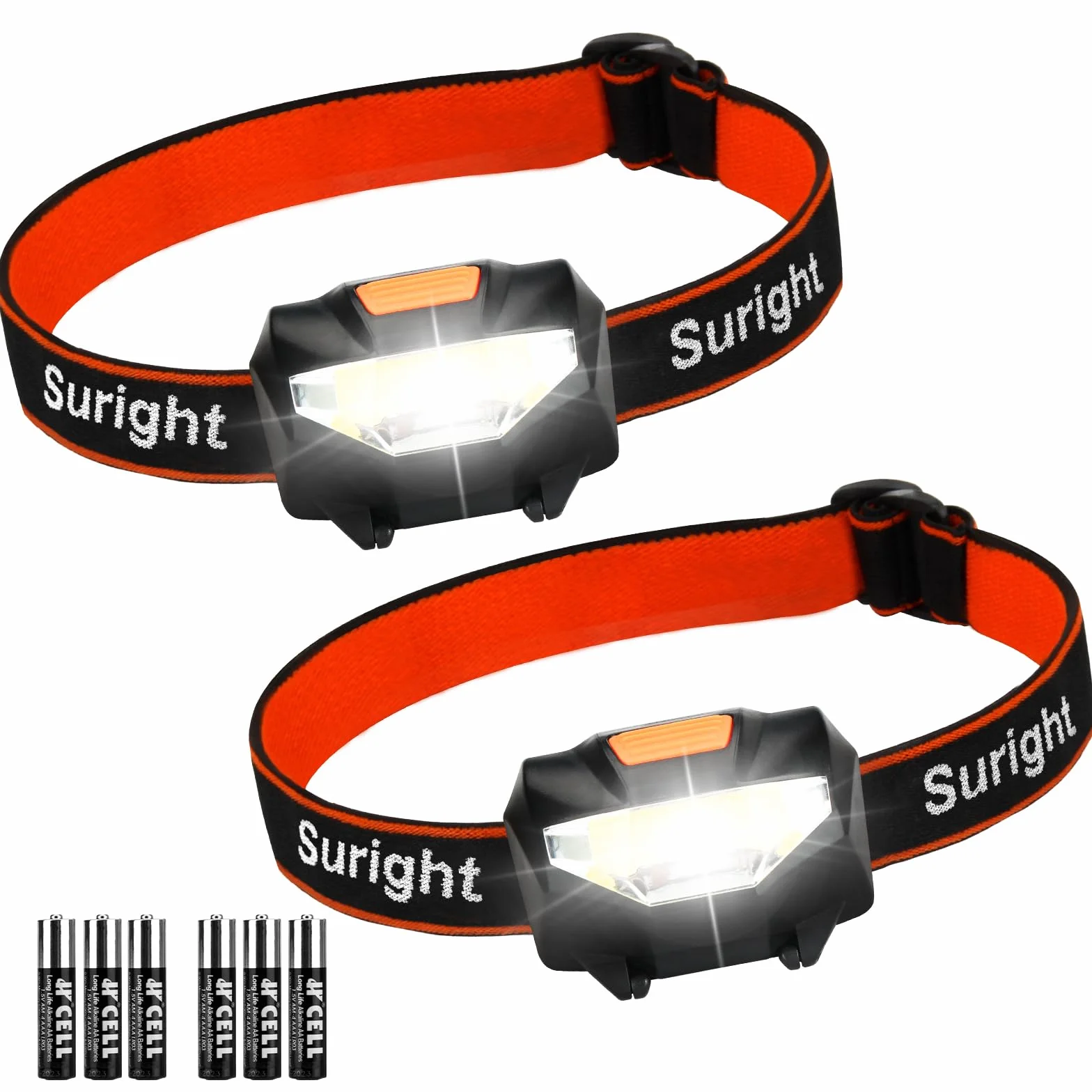 Suright Linterna Frontale 2 Piezas 3 Modos Iluminación 60° Ajustable Impermeable Pilas AAA Correr Acampar
