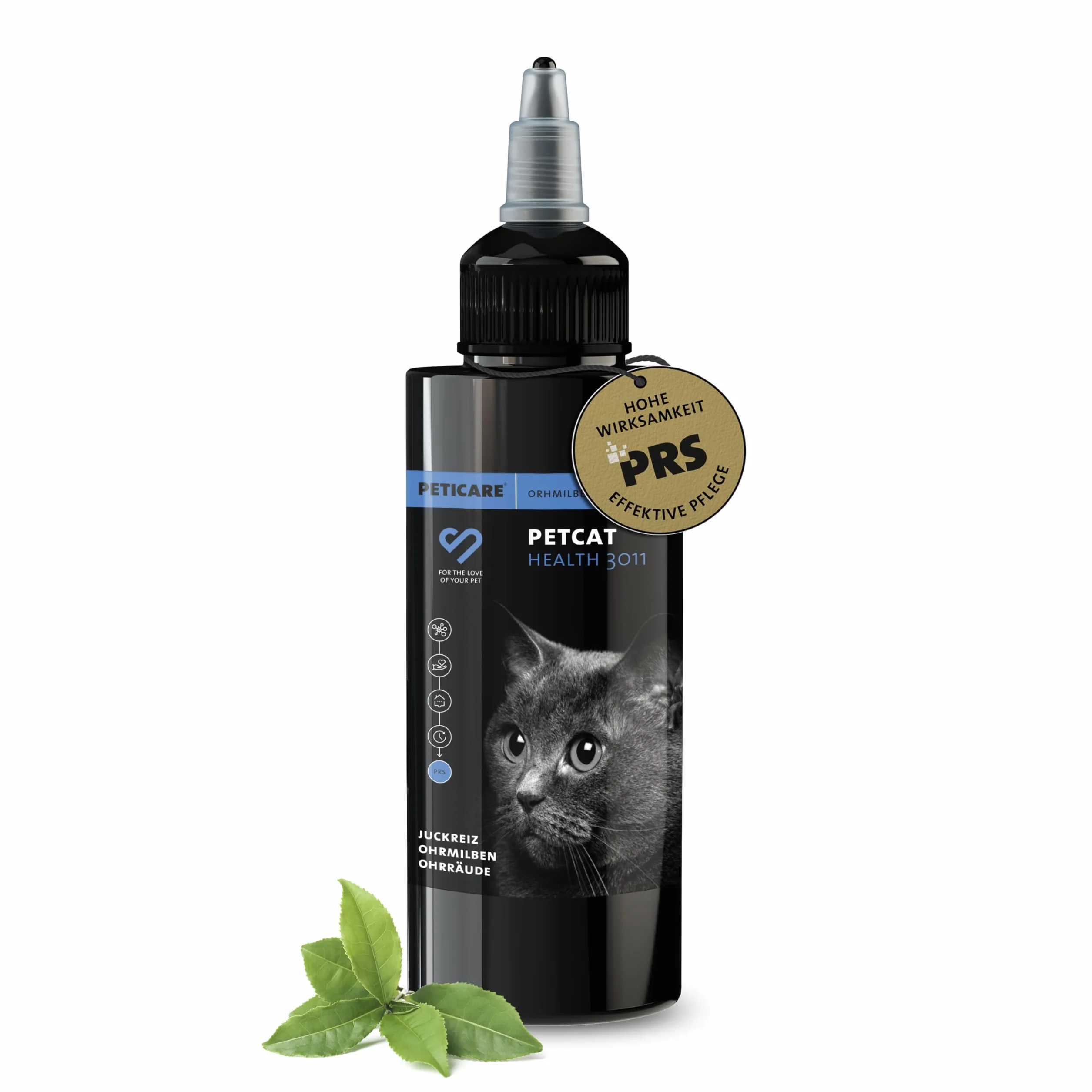 Peticare Gato Aceite de Cuidado Limpiador para Acaros del Oido y Anti-Parasitos - Gotas de Tratamiento, Limpia Eficazmente Orejas, Detiene Otitis Parasitaria - petCat Health 3011