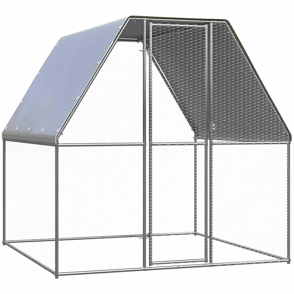 Jaula para gallinas, 2 x 2 x 2 m, de acero galvanizado, gran recinto exterior para aves de corral, patos y conejos, estable para animales pequeños con puerta y techo, color plateado y gris