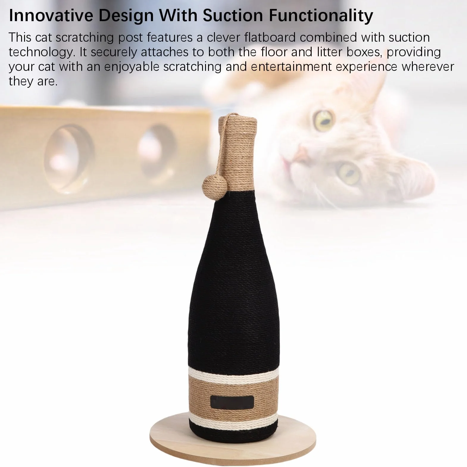 Jiawu Poste Rascador para Botella de Vino para Gatos, Juguete Multifuncional Resistente para Gatos juguetones. Tablero Rascador Plano de Material de Tablero de Densidad y Cuerda de cáñamo. Ideal