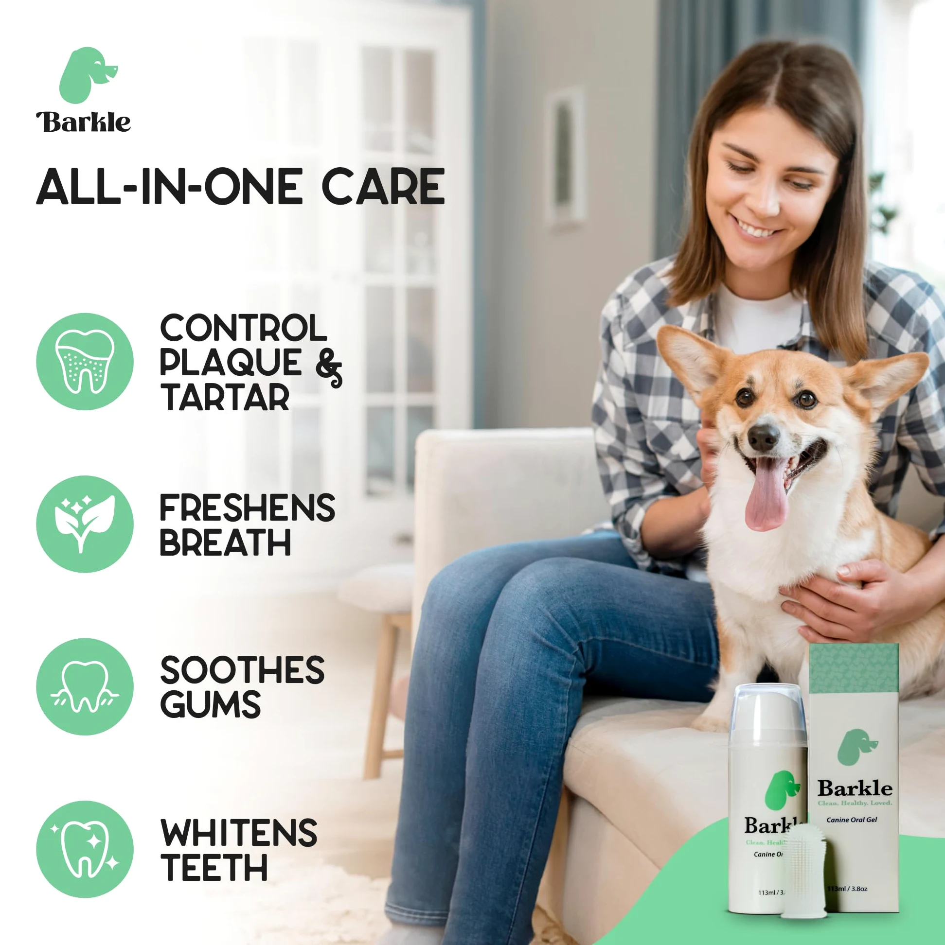 Barkle Gel de limpieza de dientes de perro, el mejor kit de cepillo de dientes para perros comprobado por veterinarios para eliminar la placa, el sarro y la placa