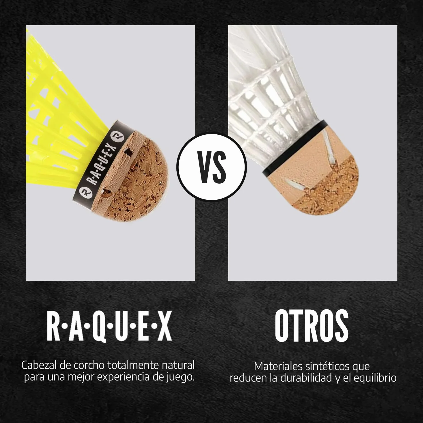 Raquex Tubo de 6 Volantes de Bádminton de Nailon y Corcho Natural, 3 Velocidades, Blanco/Amarillo