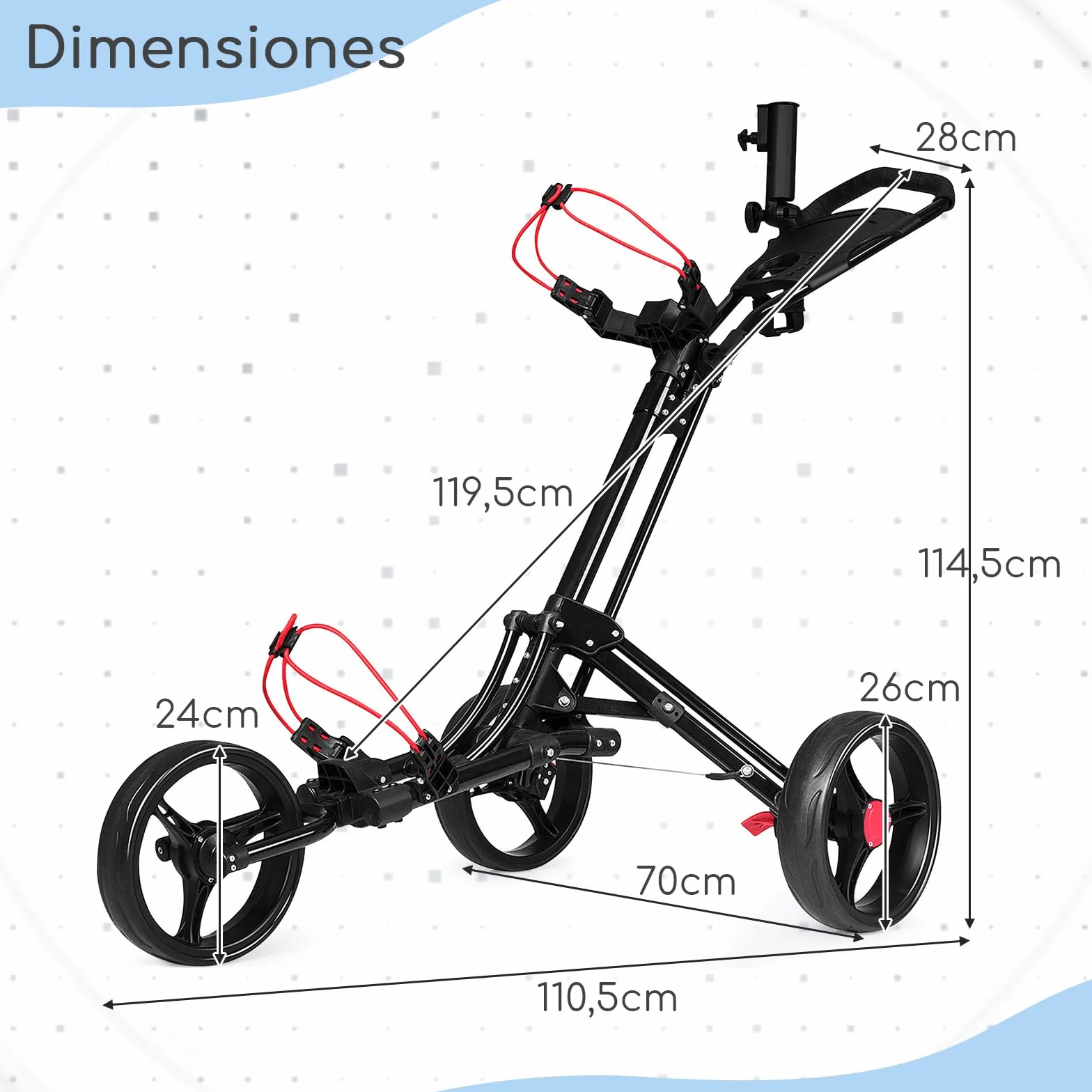 COSTWAY Carrito de Golf 3 Ruedas Plegable Ajustable Aluminio con Paragüero Negro