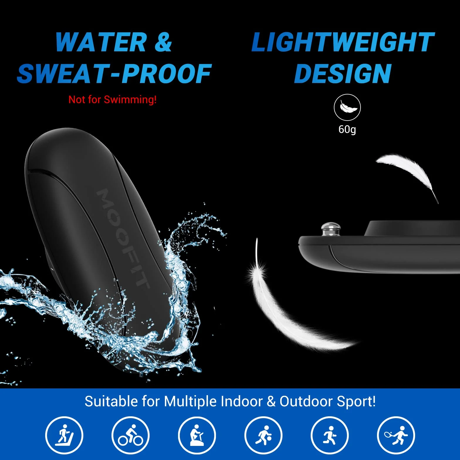 moofit HR8 Monitor de Frecuencia Cardíaca Bluetooth 5.0 ANT+ Negro