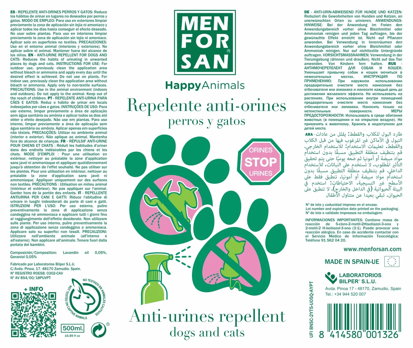MENFORSAN Antiorines contra orines de perros y gatos - 500 ml