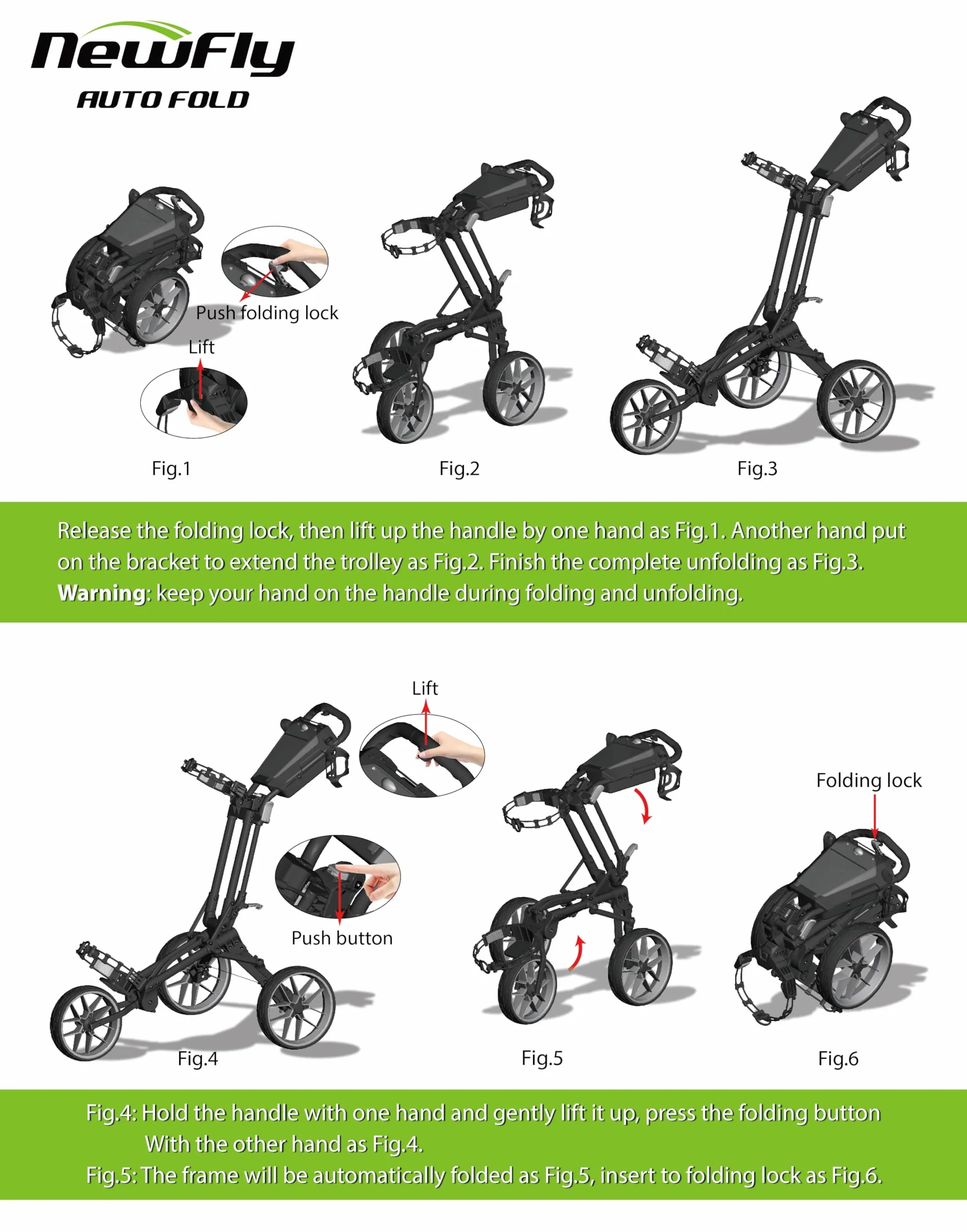 Newfly Triciclo Carrito de Golf Plegado Semiautomático Compacto Ultraligero