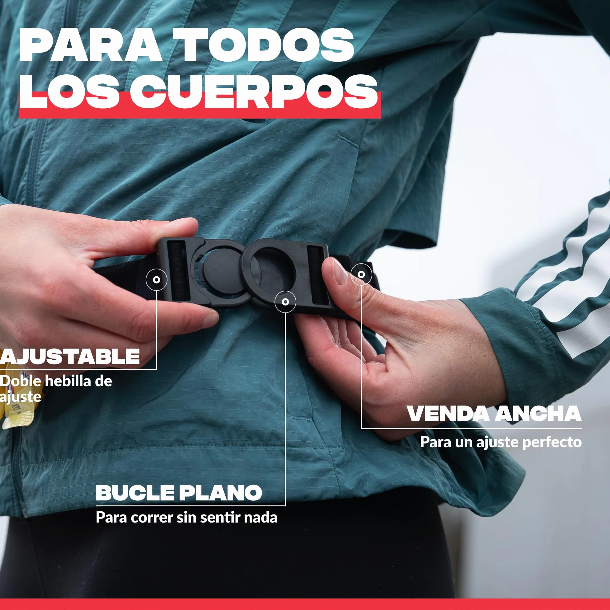 Shapeheart Cinturon Portador Dorsal Running 3 Cordones Ajustables 6 Portadores Geles Gancho Llaves Integrado