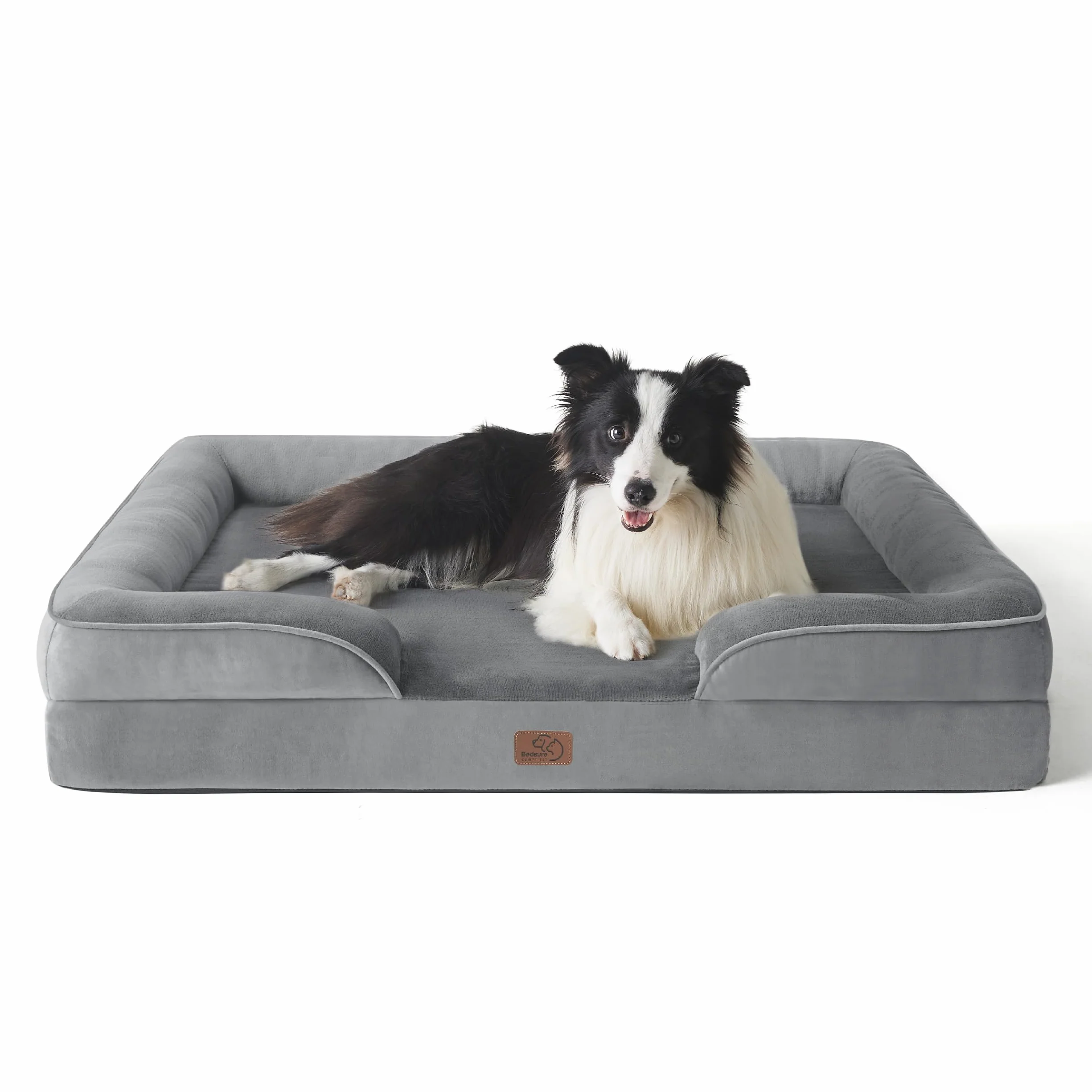 Bedsure Sofá Perro Ortopédica Grande - Cama Perro Desenfundable y Lavable, Colchon Perro con Forro Impermeable y Espuma Viscoelastica, Gris, L