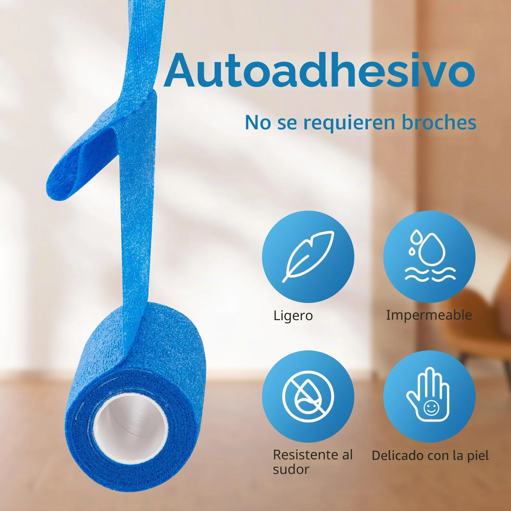 Vendajes Adhesivos PHYTOP Envoltura Veterinaria (Azul) de 10cm X 4.5m, Venda Autoadhesiva Elástica para Protección de Muñecas y Tobillos