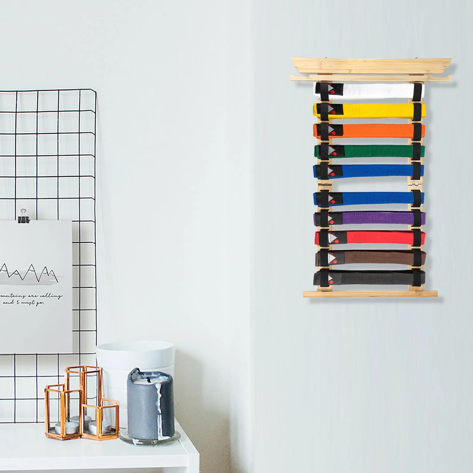Soporte de Bambú para Cinturones de Artes Marciales, Organizador de Pared para Karate Taekwondo