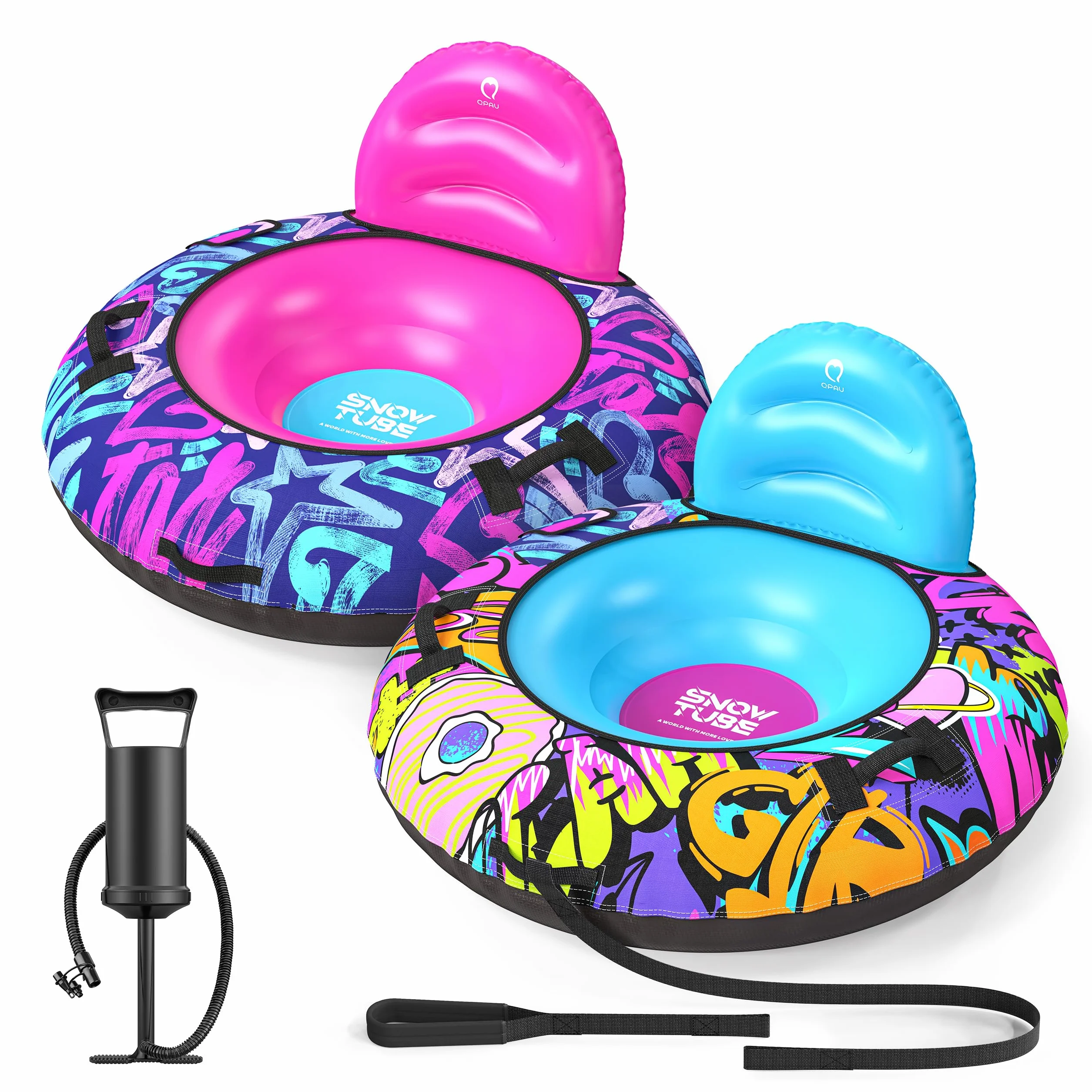 QPAU Trineo inflable 44 pulgadas 227 kg con respaldo cubierta asas cuerda lijado paquete 2 unidades
