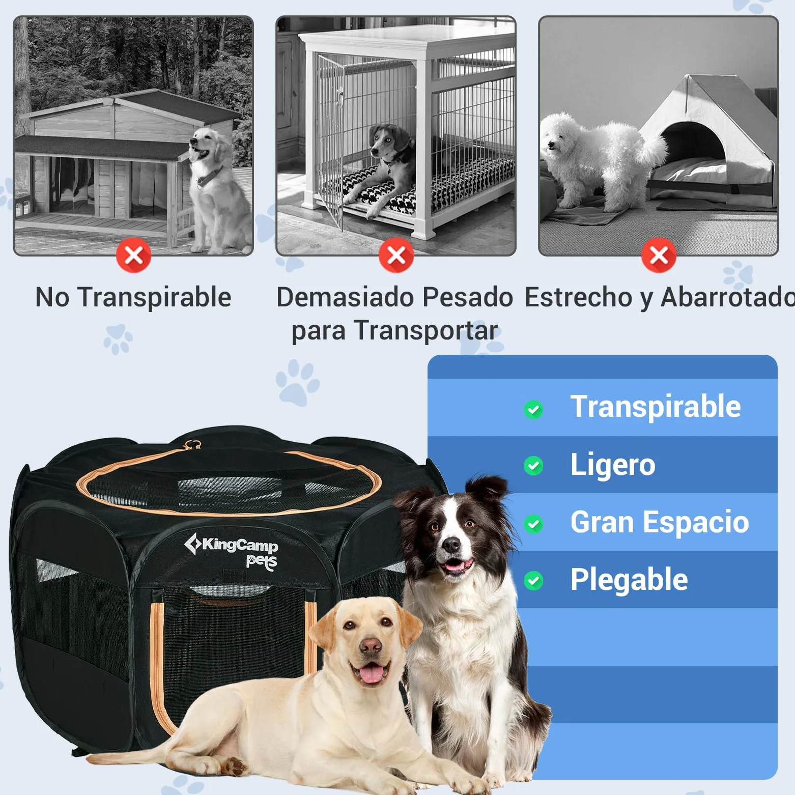 KingCamp Parque para Perros 91 x 91 x 58 cm, Parque Plegable para Mascotas con Ventanas de Malla, Portátil Parque para Gatos Cachorro Conejo Exterior Interior, Jaula Perros de Tela Oxford, Negro M