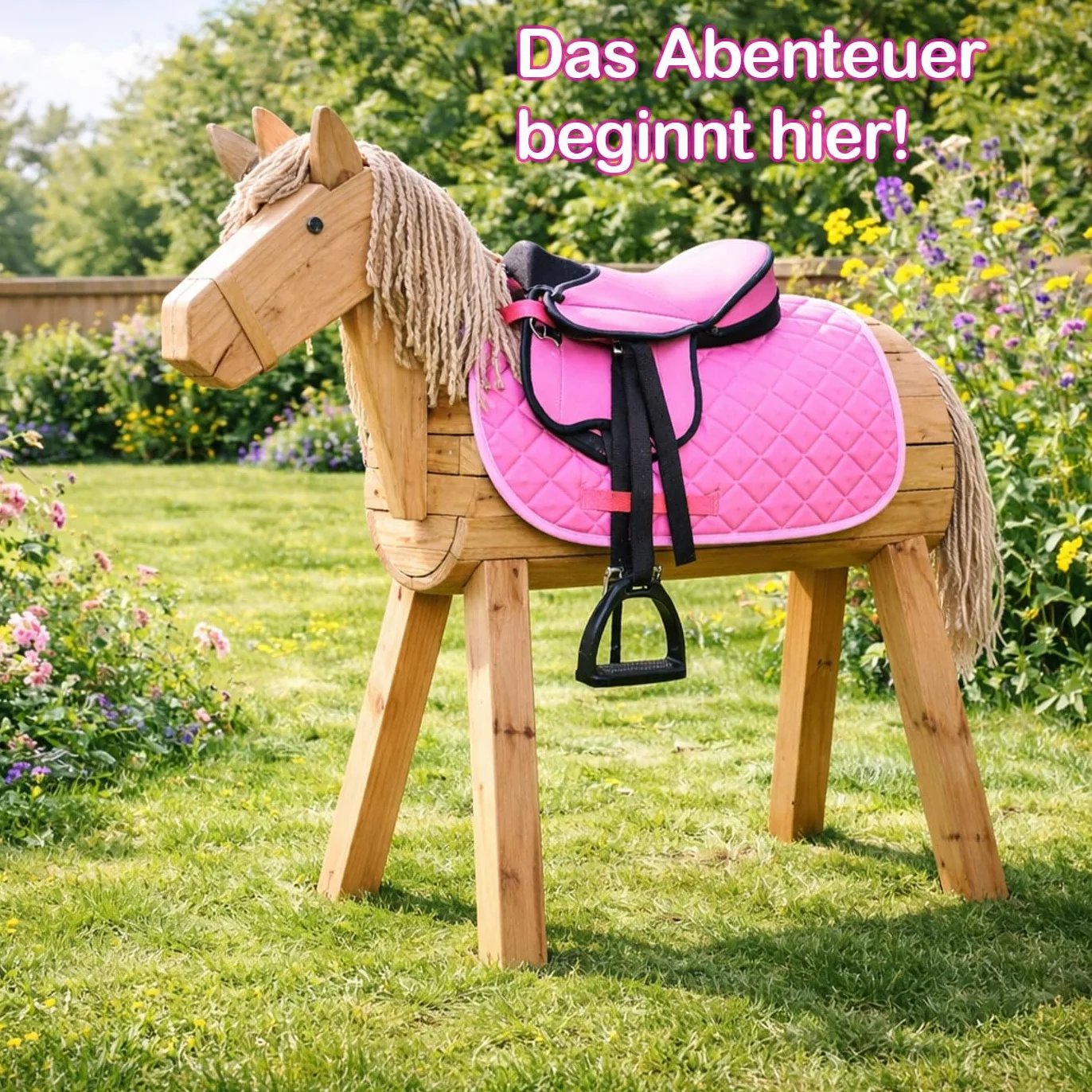 Brama West Juego de silla para shetty infantil "My Little Pony" | Silla para shetty, caballo de madera, caballo de peluche | con funda de silla, cinturón de silla, estribos y correa de estribo - Rosa