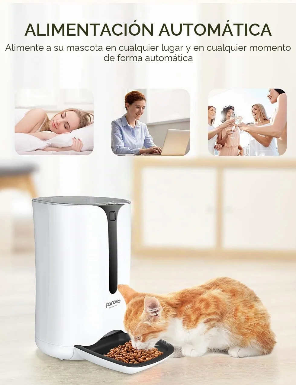 Faroro 7L Comedero Automático para Gatos, Dispensador Comida para Gatos y Perros con Temporizador hasta 5 Comidas por Día, Control de Porciones, Pantalla LCD, Grabación de Voz de 10s