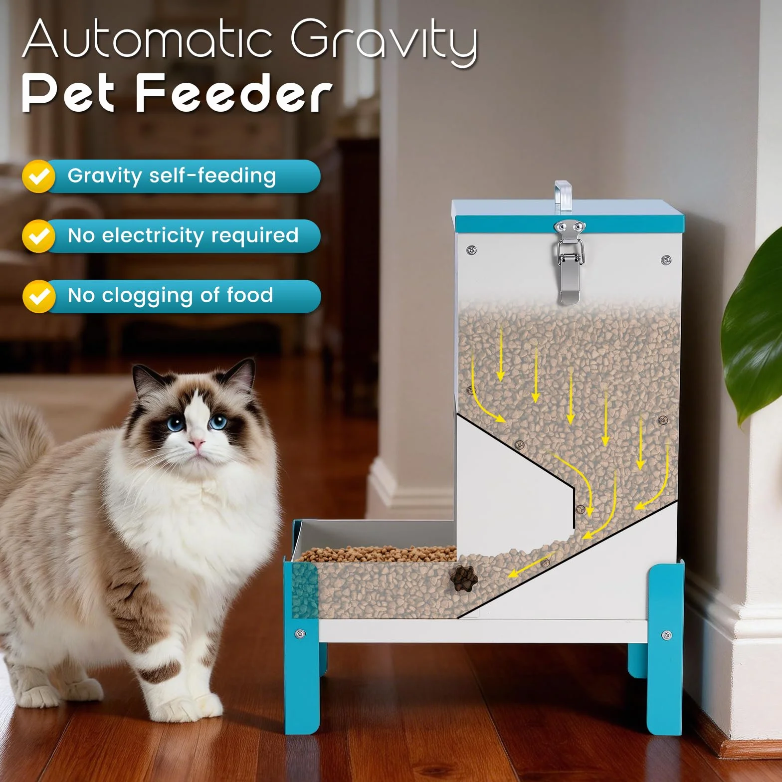 comedero automático para perros de gato, máquina automática de alimentación de mascotas de acero inoxidable para perros y gatos, alimentador de metal por gravedad con tapa y soporte para