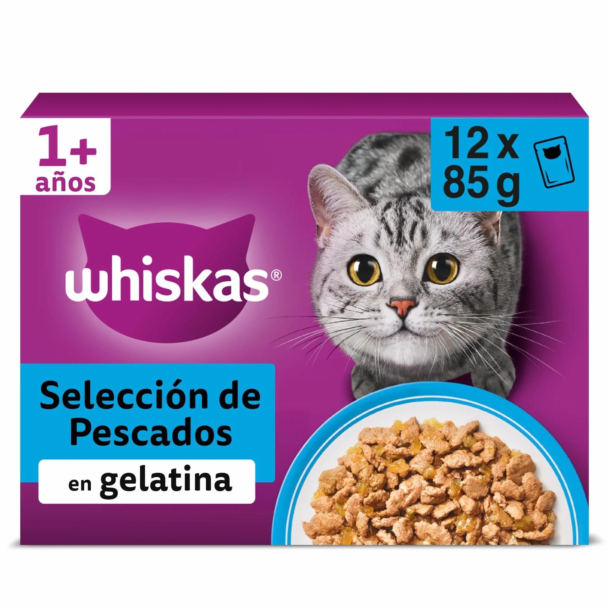 Whiskas Comida Húmeda para Gatos Adultos Selección Pescados en Gelatina (Multipack 4x12x85g)