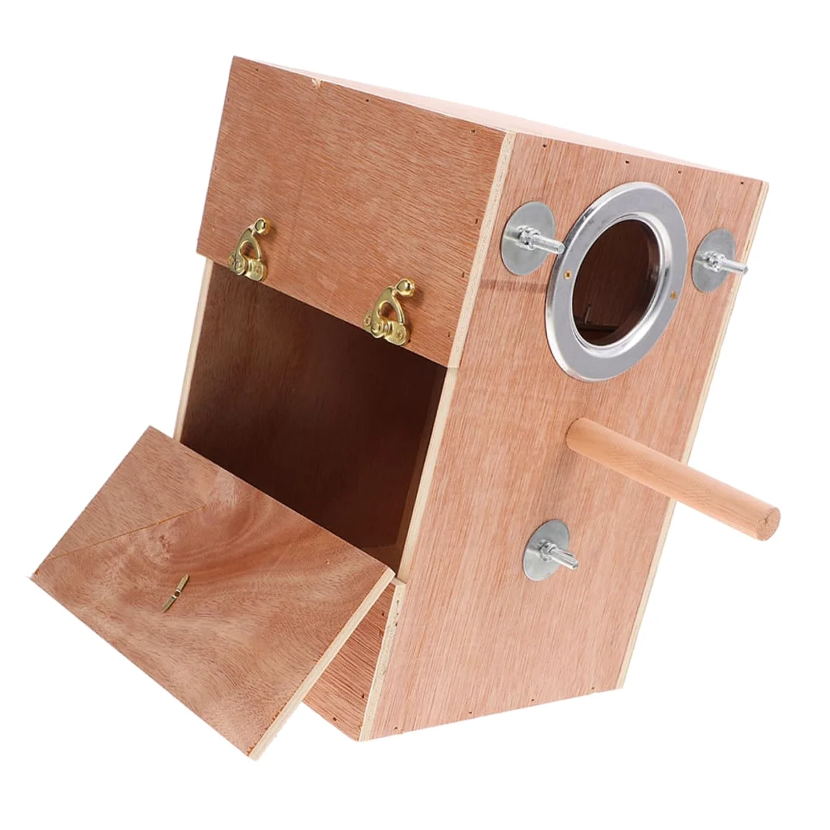 Veemoon Caja de Cría para Periquitos de Madera Natural con Soporte y Colgante Ambiente Cálido para Agapornis Cacatúas y Loros Fácil Instalación y Mantenimiento para Voladeras Exteriores