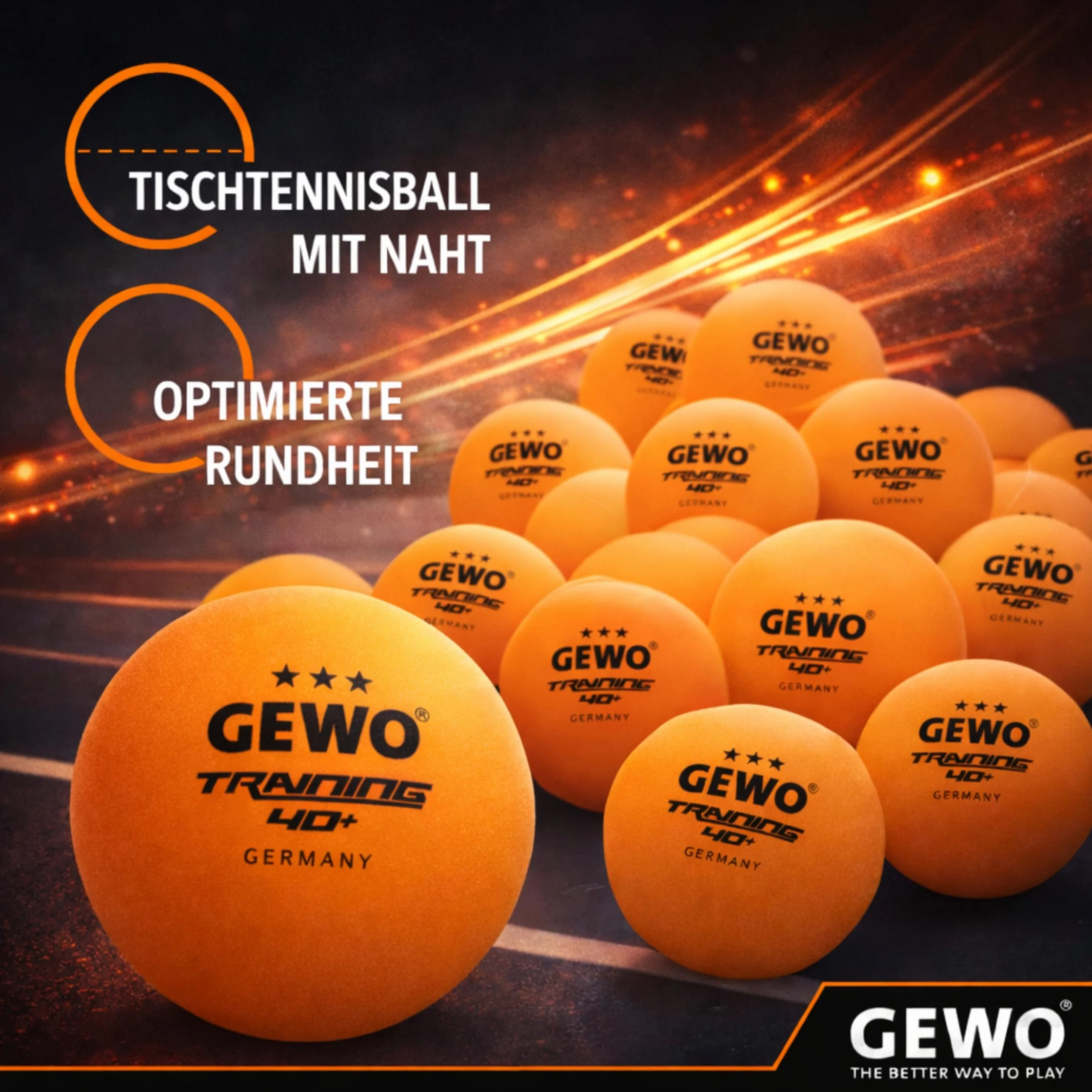 GEWO Pelotas de Ping Pong Training 40+ 3 Estrellas ABS Plástico Diámetro 40 mm