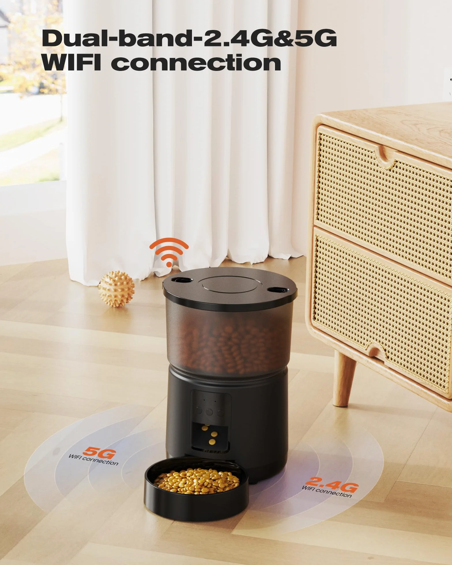 Comedero Gato Automatico - 5G/2.4G WiFi Dispensador Comida Gatos - Comedero Automatico Gato Conectar App - Alimentación a Distancia - 1-10 Comidas al Día - 10s Voz - Doble Alimentación - 3L