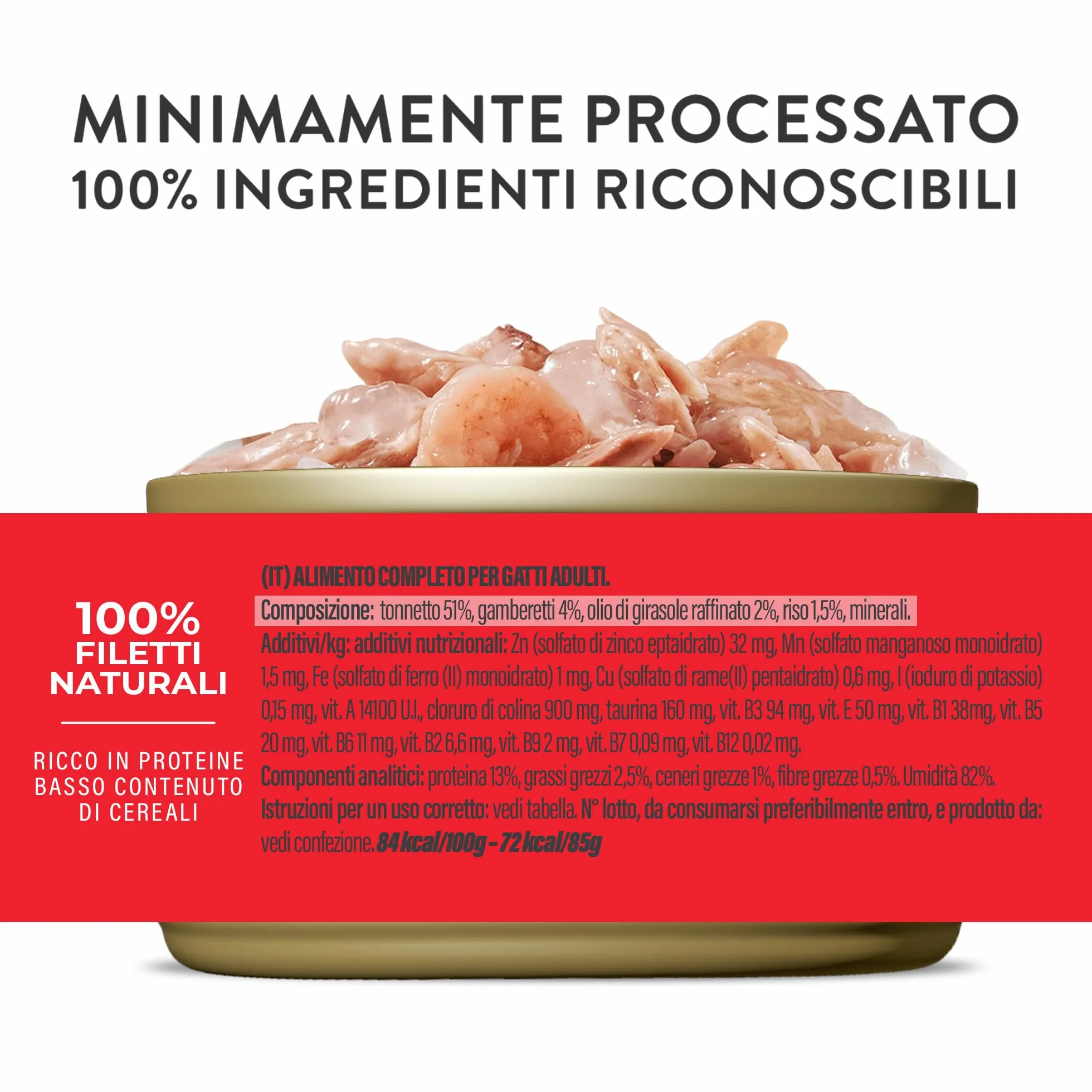 Schesir Atún con Gambas en Gelatina, Comida Húmeda para Gatos, en Latas, 100% Natural, con Vitaminas Añadidas, 12 x 85g