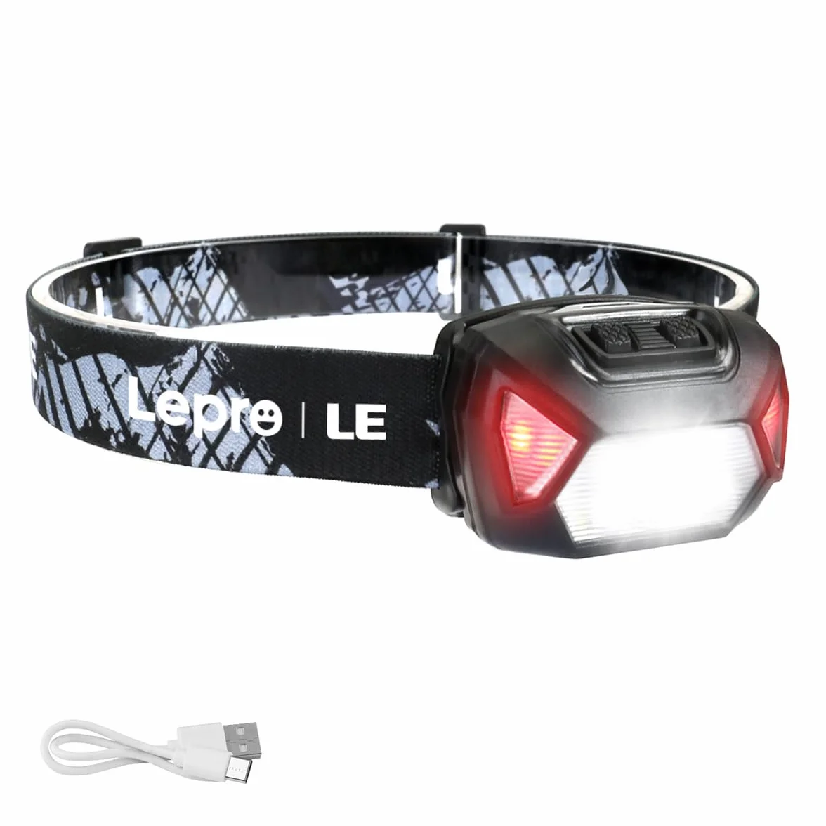Lepro Linterna Frontal LED Recargable 2000lux IPX4, 6 Modos de Luz Rojo, D500 USB para Correr Camping Excursión Pesca