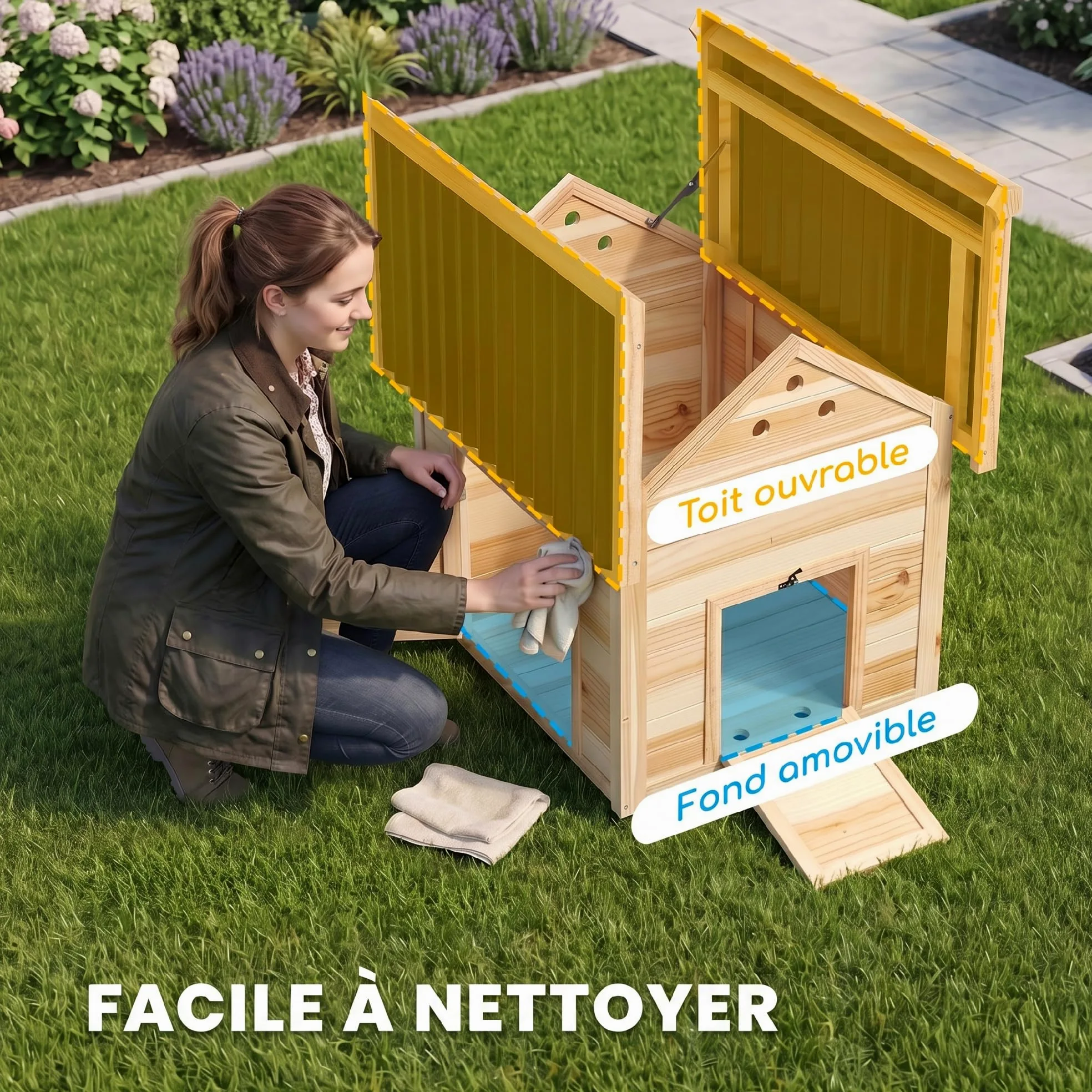 PawHut - Caseta para patos de madera, techo impermeable, 78 x 90 x 92 cm, madera natural | Para Patos y Gansos, Ventilación, Base Desmontable, Puerta Lateral, Gallinero